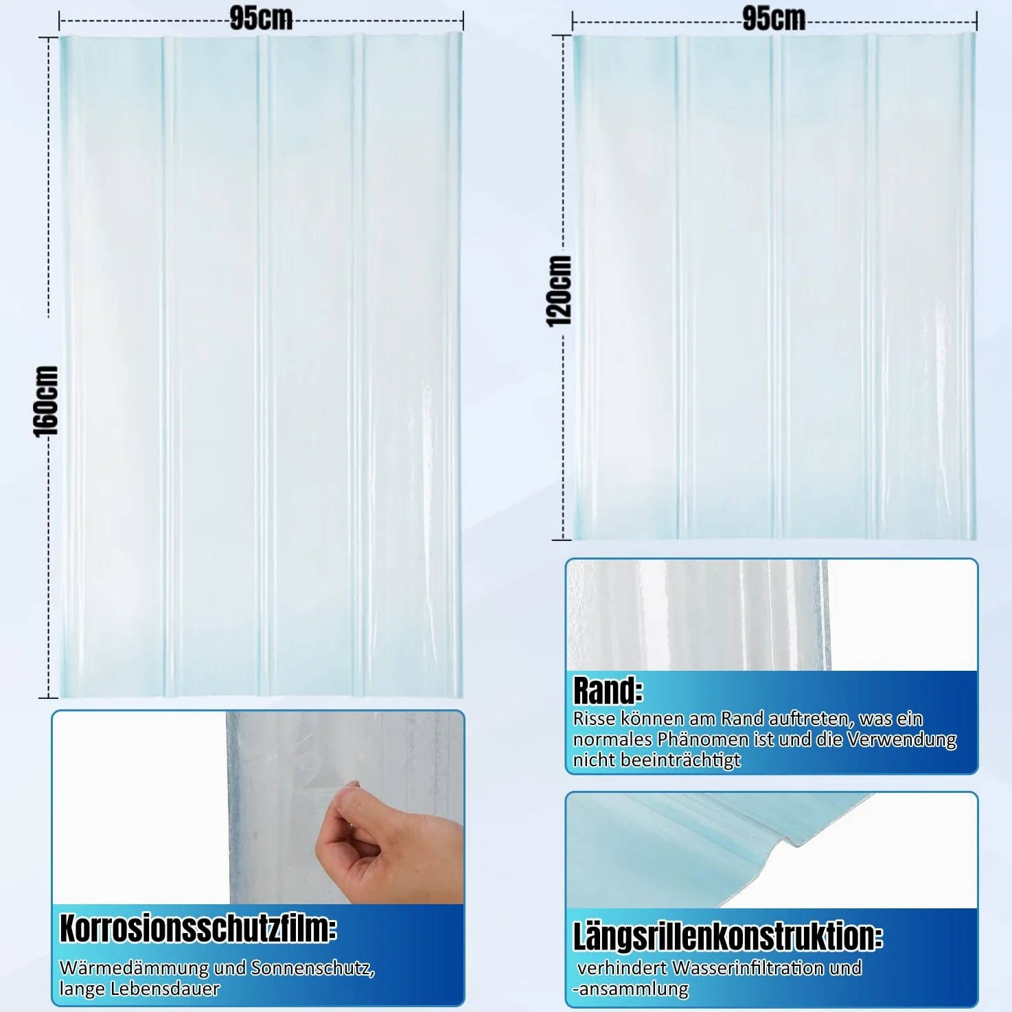 Wellplatten, 2 mm FRP-Trapezprofil-Wellblech, 90 * 120 cm Wellplatten Transparent, Dachplatten Wetterfest, Dach Profilplatten Trapez, Beleuchtungspaneele, 10 Stück