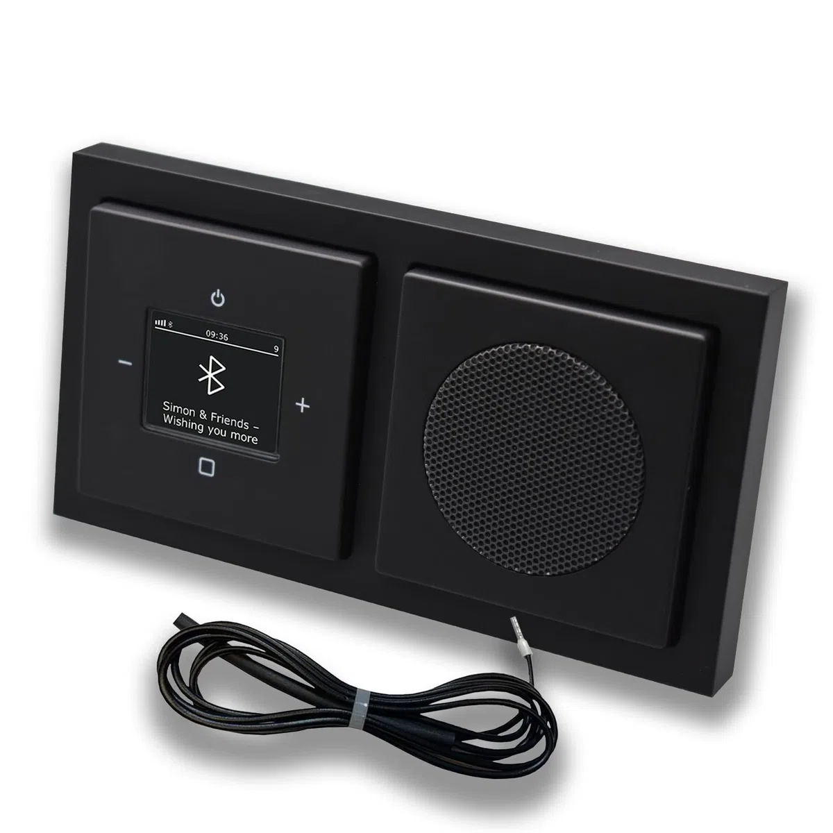 Busch Jäger DAB+ Unterputz Bluetooth Radio 8217U-101 SCHWARZ MATT Komplett-Set + Lautsprecher + 0,9 m EBROM Wurfantenne zur Empfangsoptimierung - 8217 U -101 BT Radio