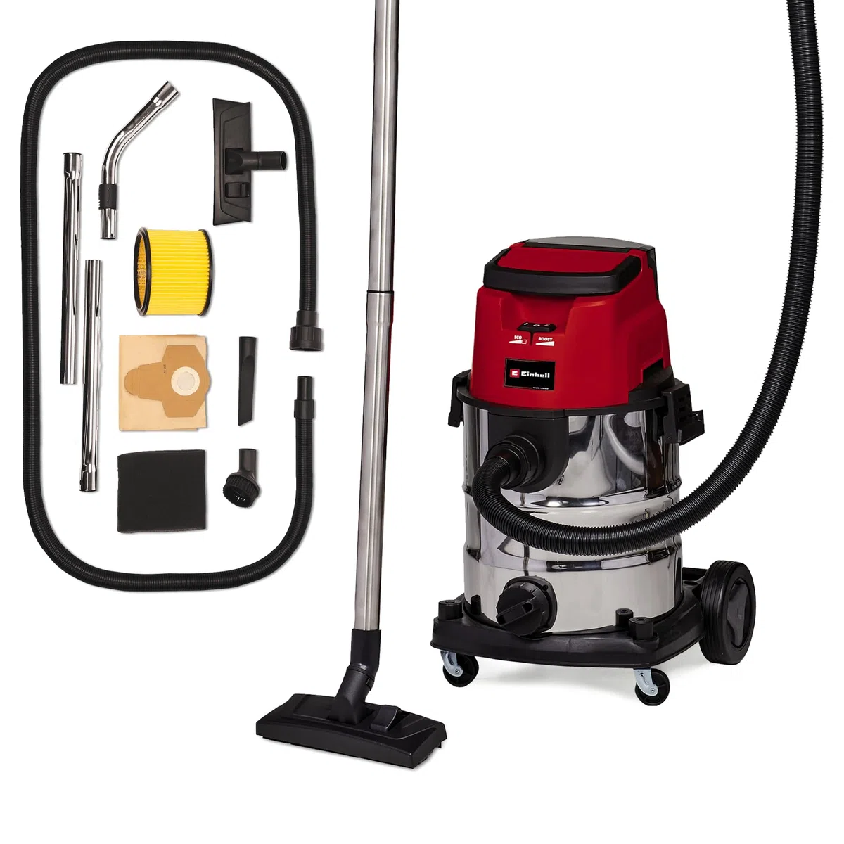 Einhell Akku-Nass-Trockensauger TE-VC 36/25 Li S-Solo Power X-Change (Li-Ion, 36 V, ECO/Boost-Mode, 150 mbar Saugleistung, Edelstahlbehälter 25l, ohne Akku und Ladegerät), Black/Red