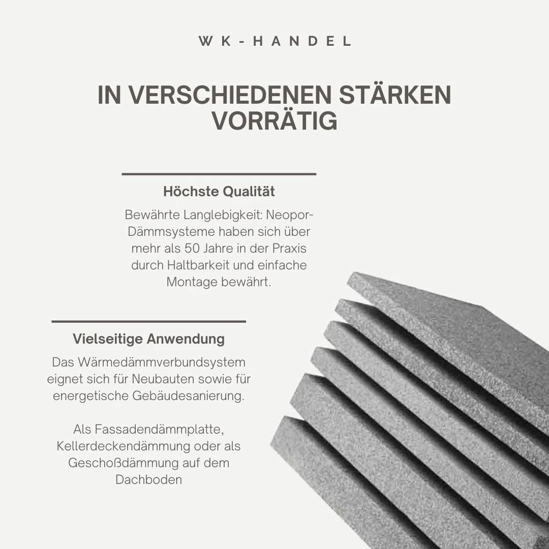 2m² Neopor Dämmplatten, 100 mm Stärke, WLG 032, 1000 x 500 mm, EPS NEO Fassadendämmung – Styropor WDVS Platten für energieeffizientes Bauen