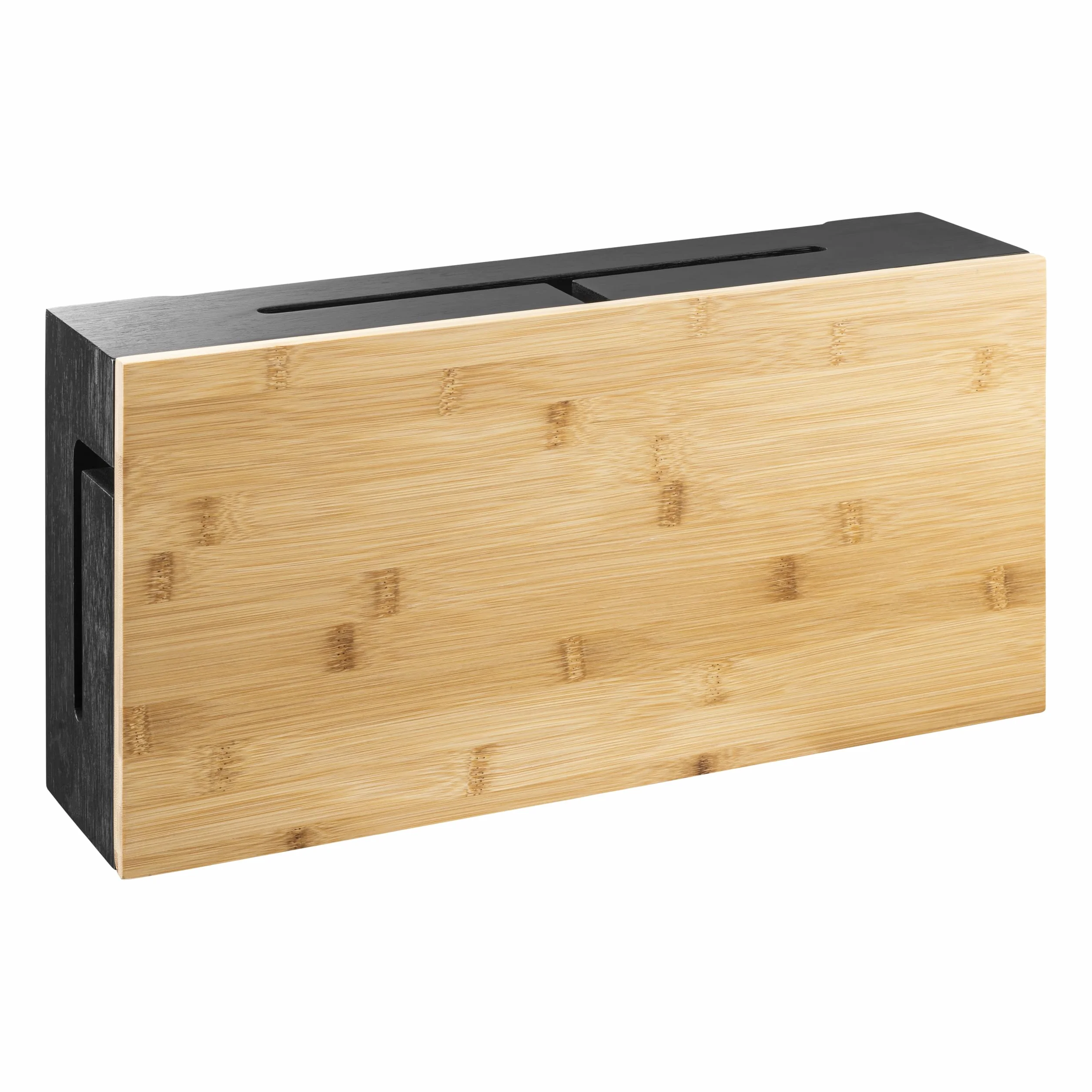 Kabelmanagement Box aus Bambus 41×20×11 cm – Magnetischer Deckel – Kabel Organizer für Schreibtisch & TV – Kabelbox zur Kabelaufbewahrung – inkl. Montagematerial für Wandbefestigung (Schwarz L)