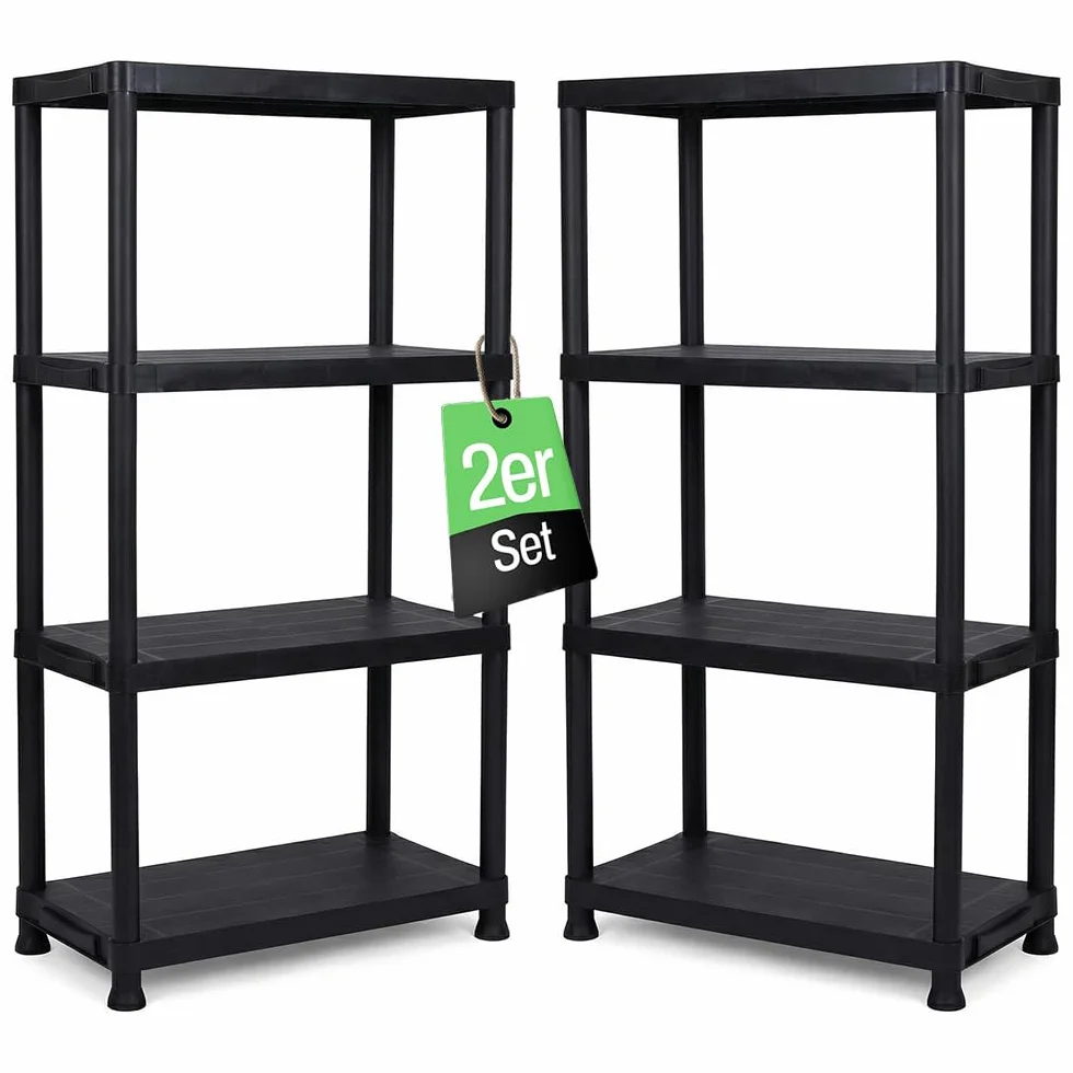Ondis24 Steckregal 60 x 30 x 131 (H) cm, 4 Böden, Kunststoffregal, Schwerlastregal, bis zu 80 kg, Regal, Lagerregal (2 Stück)