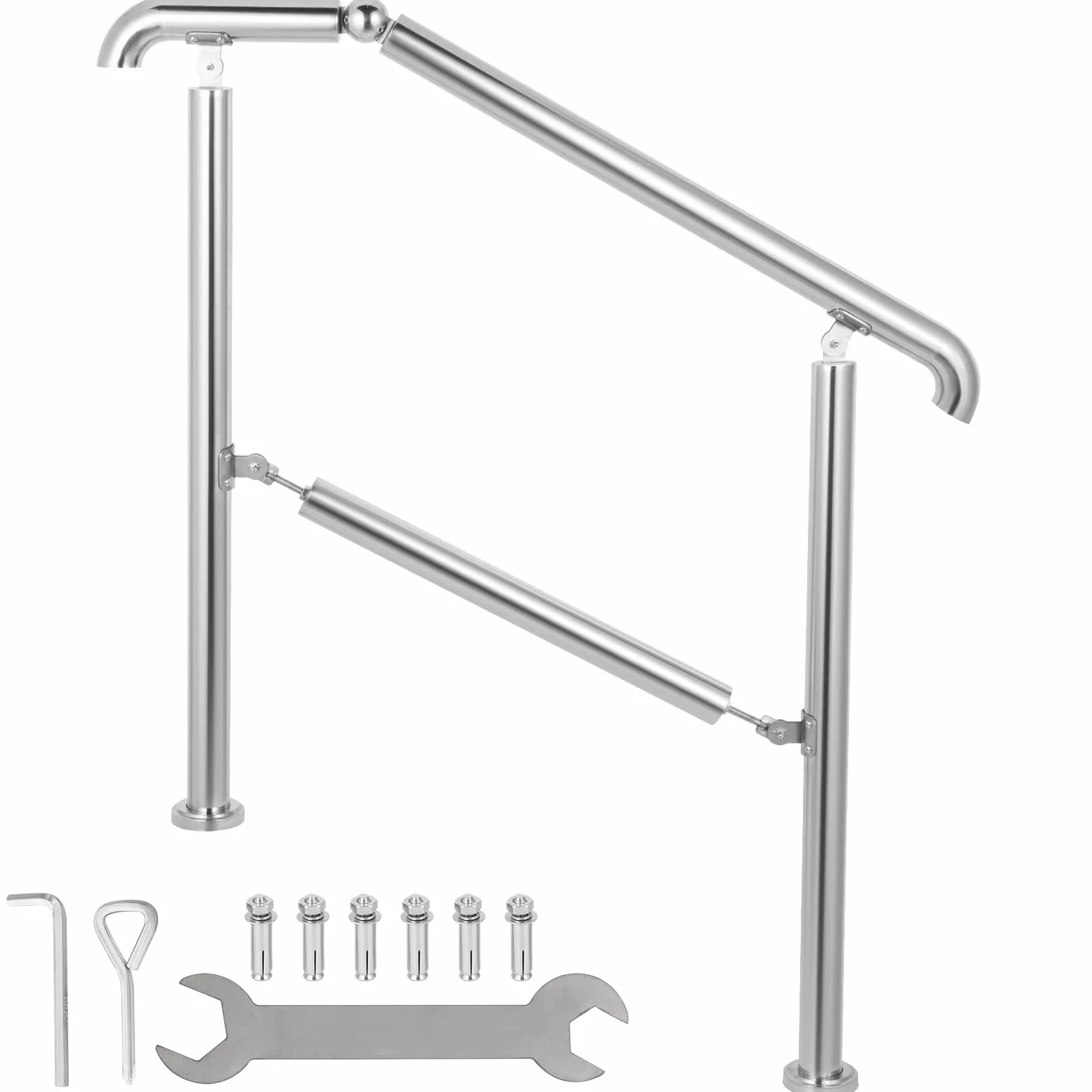 Happybuy Treppengeländer 5 Stufen, Handlauf Edelstahl mit Pfosten, Verstellbare Eingangsgeländer Silber 1,6 m