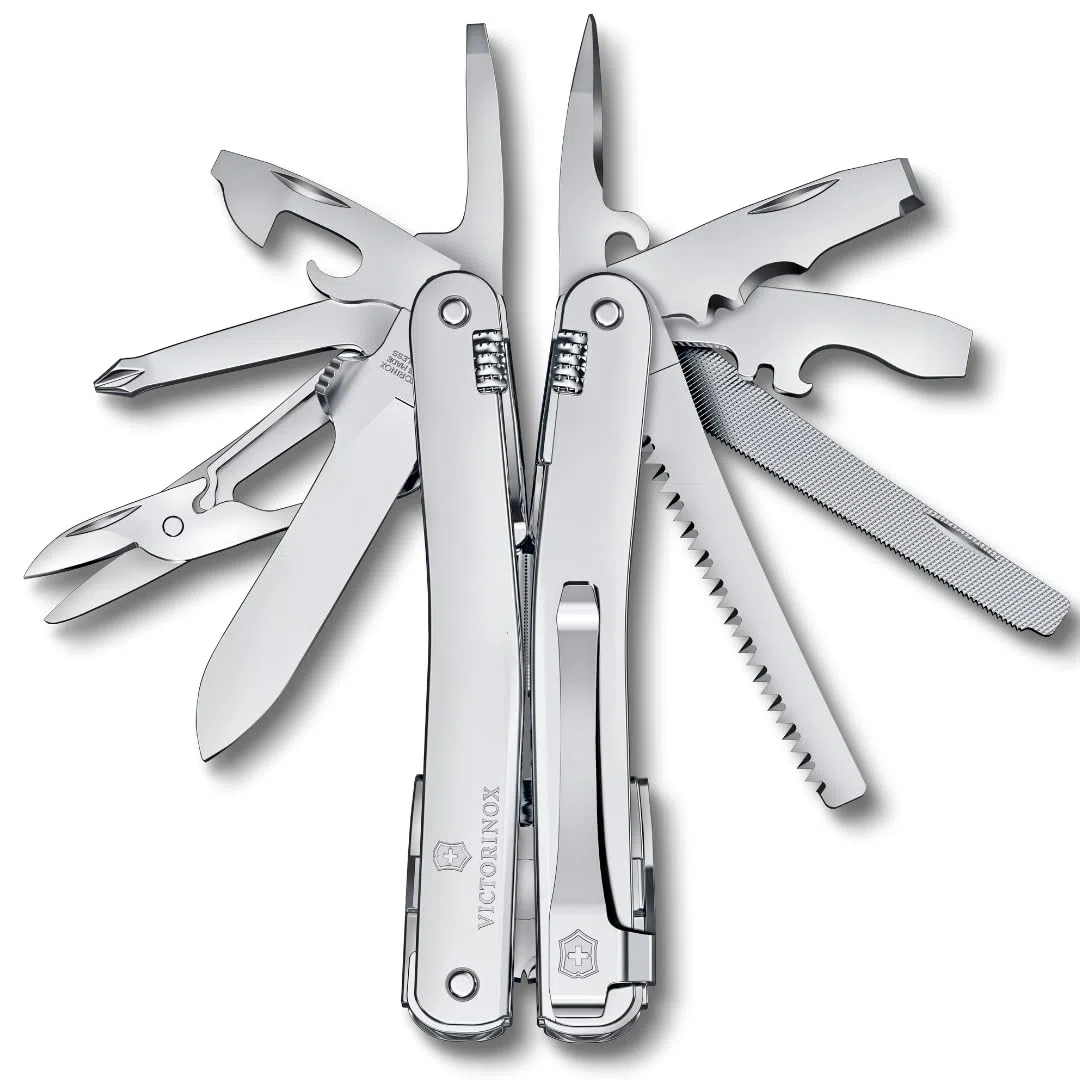 Victorinox Schweizer Taschenmesser Swiss Tool Spirit MX Clip, 24 Funktionen, Multitool Inkl. Zange, Schraubendreher, Dosenöffner, Silber