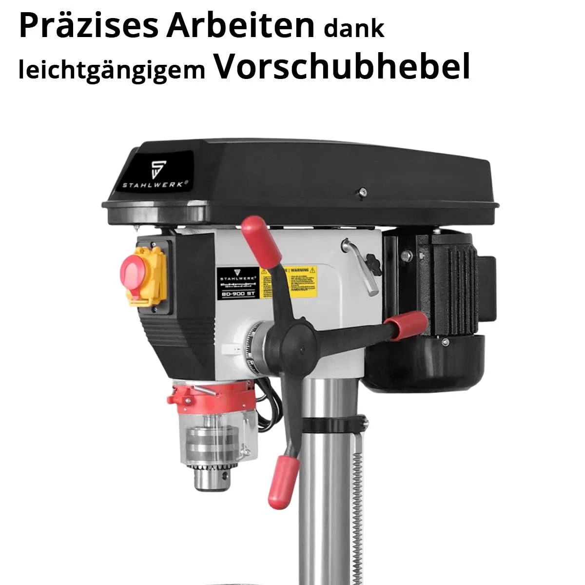 STAHLWERK Säulenbohrmaschine 900 W – Bohrdurchmesser Ø 5-20 mm, 280-2.380 U/min, präzise Standbohrmaschine für Heimwerker und Metallbauer, robuster Bohrtisch und Metallfuß für stabilen Stand
