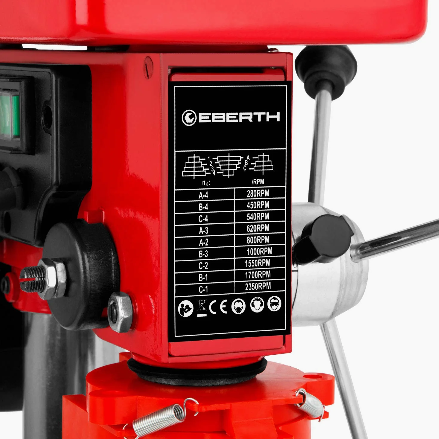 EBERTH Tischbohrmaschine 550 Watt, 50mm Spindelhub, 9 Geschwindigkeiten max. 2350U/Min, Standbohrmaschine mit Bohrfutter Ø3-16mm, Ständerbohrmaschine, Säulenbohrmaschine, Bohrtisch neigbar schwenkbar