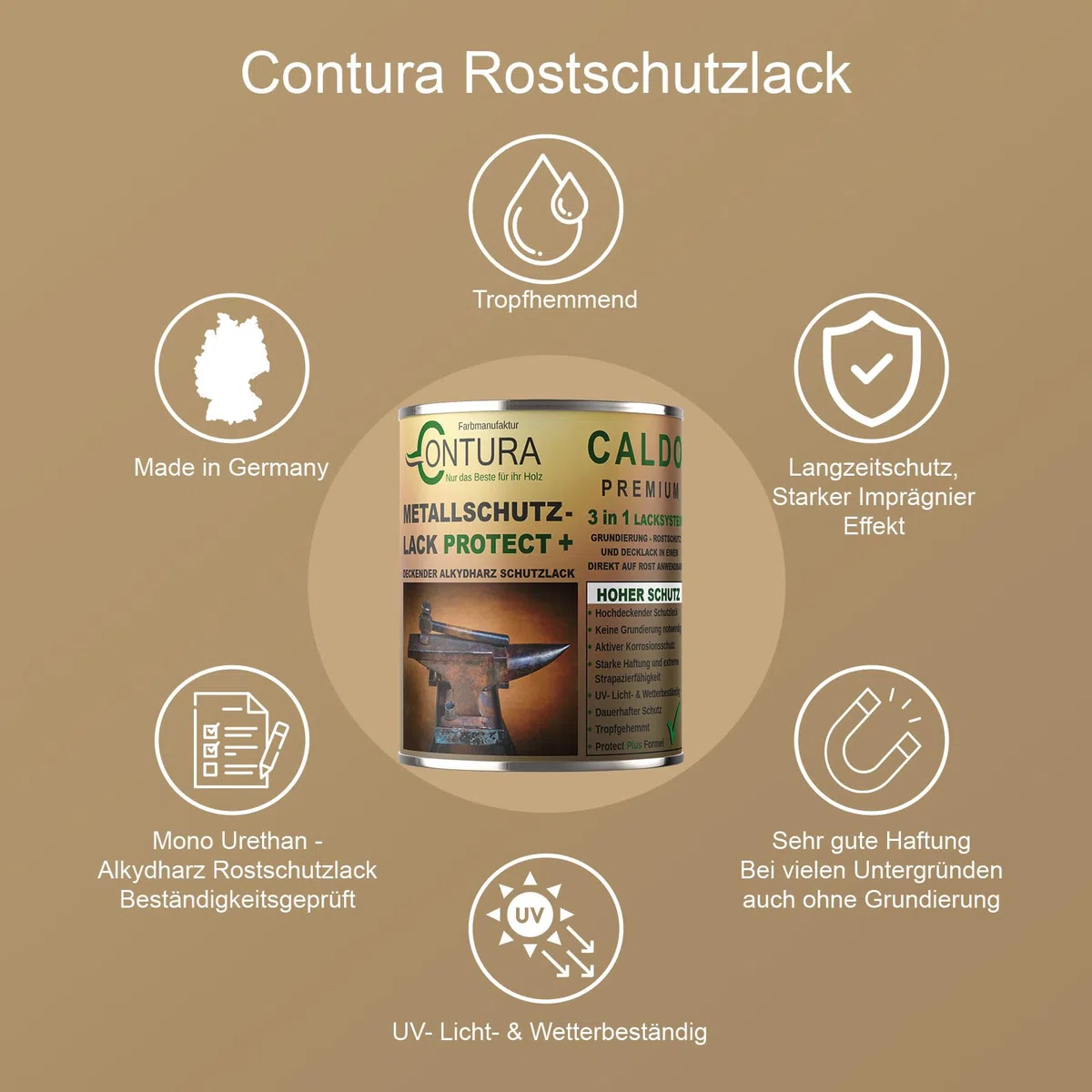 Contura 3in1 Rostschutzfarbe Metallschutzlack Seidenmatt RAL Metall Lack Farbe Grundierung (Farblos, 2,5 Liter)