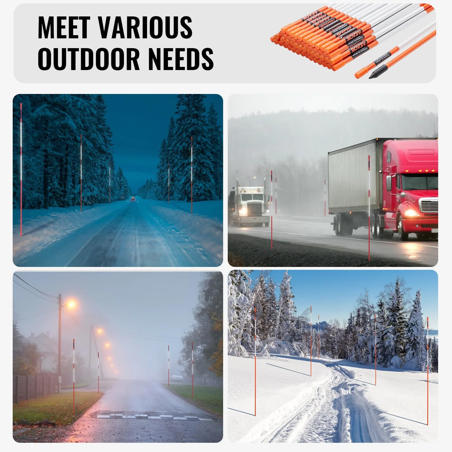 VEVOR 50er-Set Schneestangen 47,8 Zoll (121,5 cm) Auffahrtstangen orange UV-beständige Beschichtung Reflektierende Einfahrtsmarkierung Inkl. 1 Paar Schutzhandschuhe und 1 extralangen Stahlbohrer