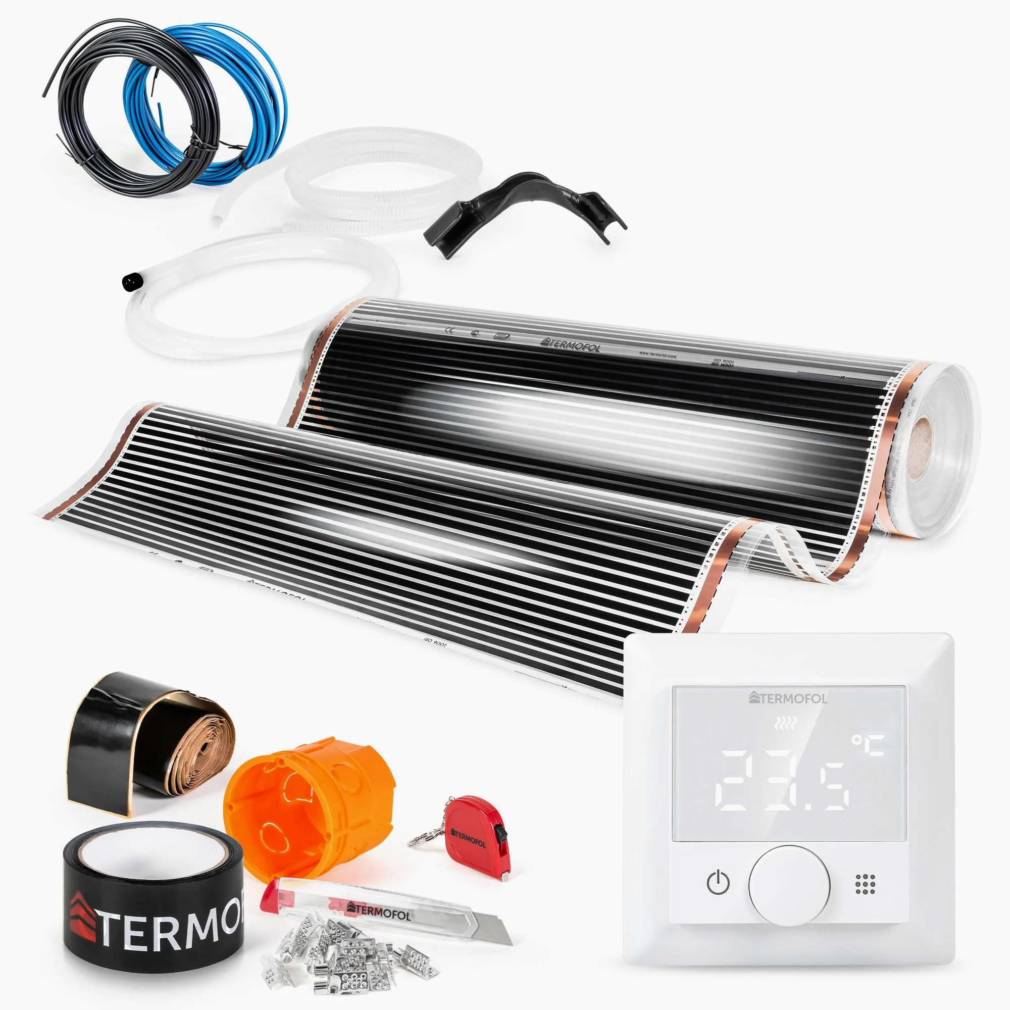 Termofol Elektrische Fußbodenheizung Heizfolie 230V - mit Thermostat H5 - Leistung 140 W/m2 - Oberfläche 10m² - Fussbodenheizung Elektrisch Komplettset fur Fußboden-, Wand- oder Deckenheizung