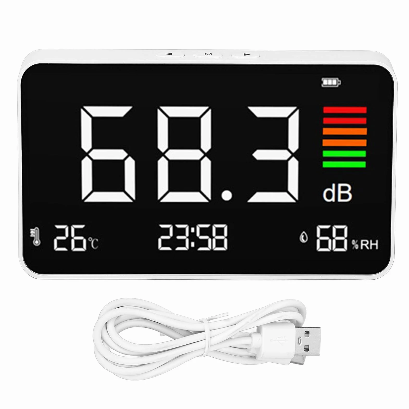 Decibel Messdesktop -Tester mit LED -Display, 30 Bis 130 DB Schallpegelmesser -Anzeigegeräusch, Temperatur und Luftfeuchtigkeit, Rauschmesser für Zuhause, Studio, Fabrik,