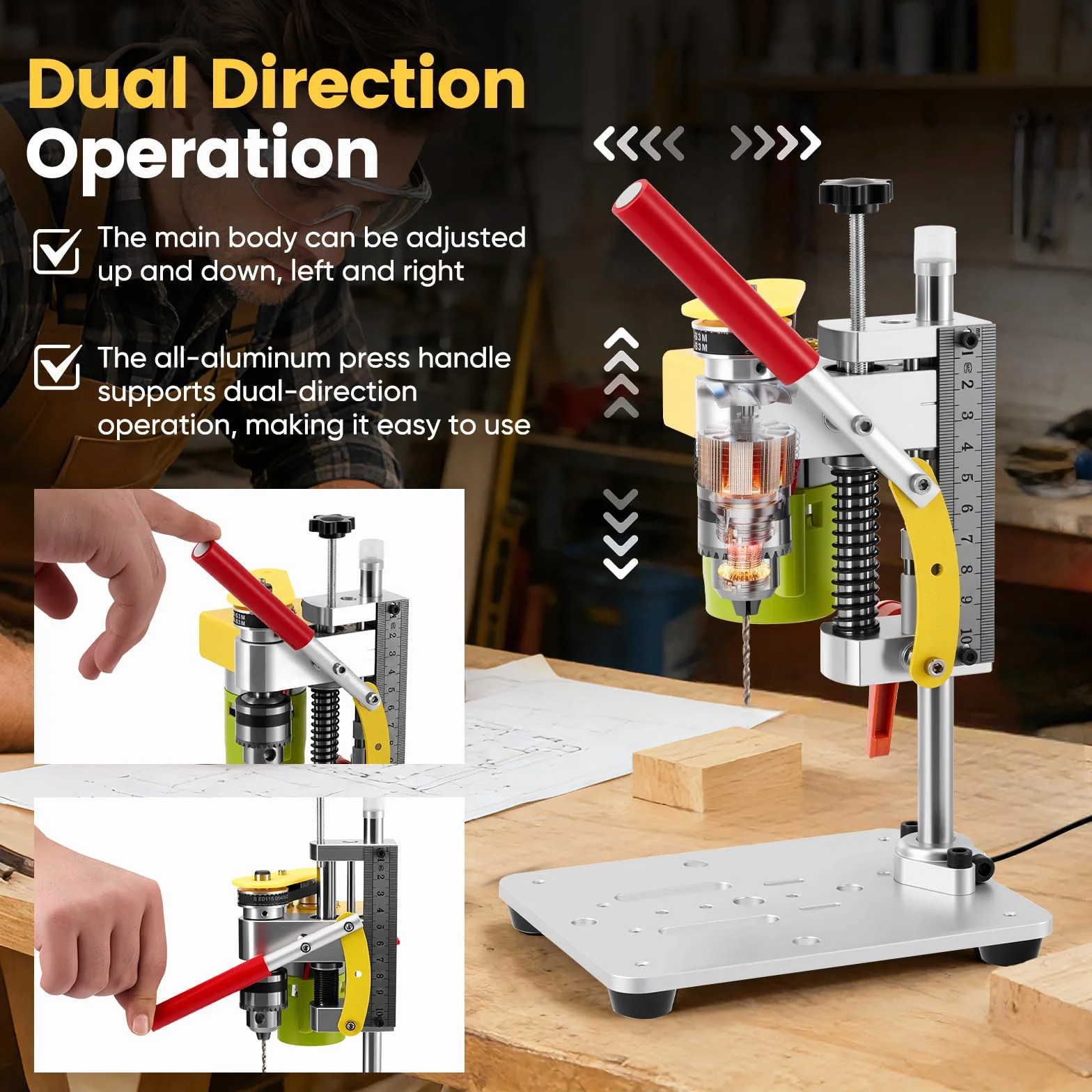 Standbohrmaschine, 4500-9000Rpm Miniatur Tischbohrmaschine mit 7 Geschwindigkeiten, Mini Tischbohrmaschine für DIY Holz, Metall und Kunststoff Electric Drill Press