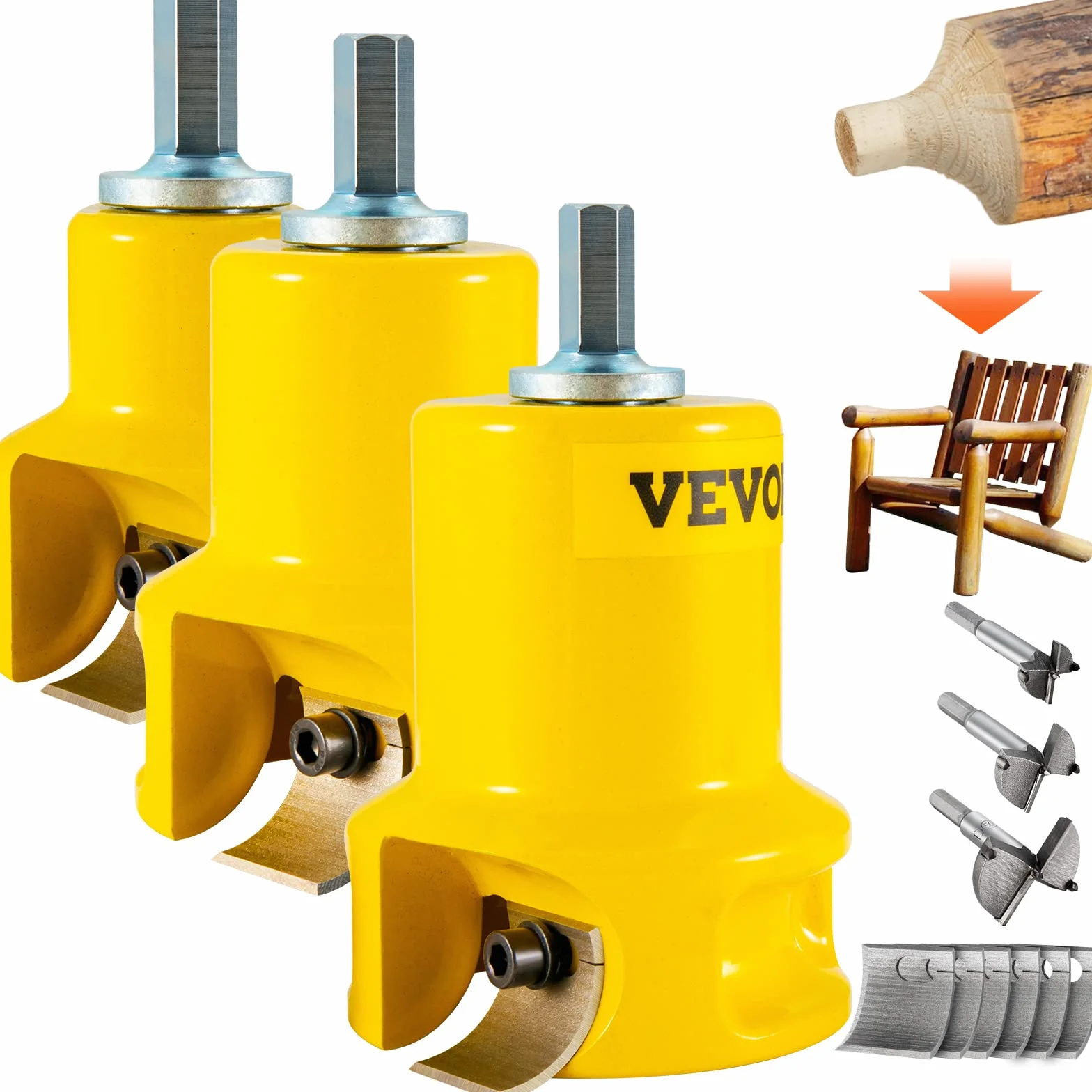 VEVOR Zapfenschneider Forstnerbohrer Set 25,4 & 38 mm & 50,8 mm, 2 Klingen für Balkenbetten, Balkengeländer, Balkenzäune, Balkentische usw.