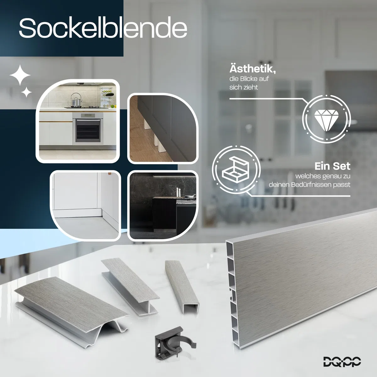 DQ-PP Sockelleiste 4,5m – Sockelblende – 150mm – Schwarz Hochglanz – Kunststoff – Sockel – Sockelprofil – Küchensockel – Kuechensockelleiste für Einbaukueche