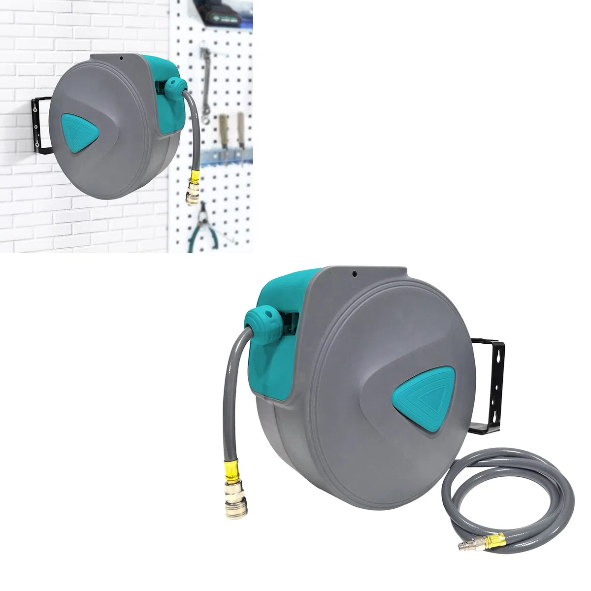 LARS360 10M Grau Druckluftschlauch Aufroller automatisch 1/4" Anschluss Schlauchtrommel Wandschlauchhalter Schlauchaufroller Automatik Schlauch Druckluftschlauch-Aufroller (10M)