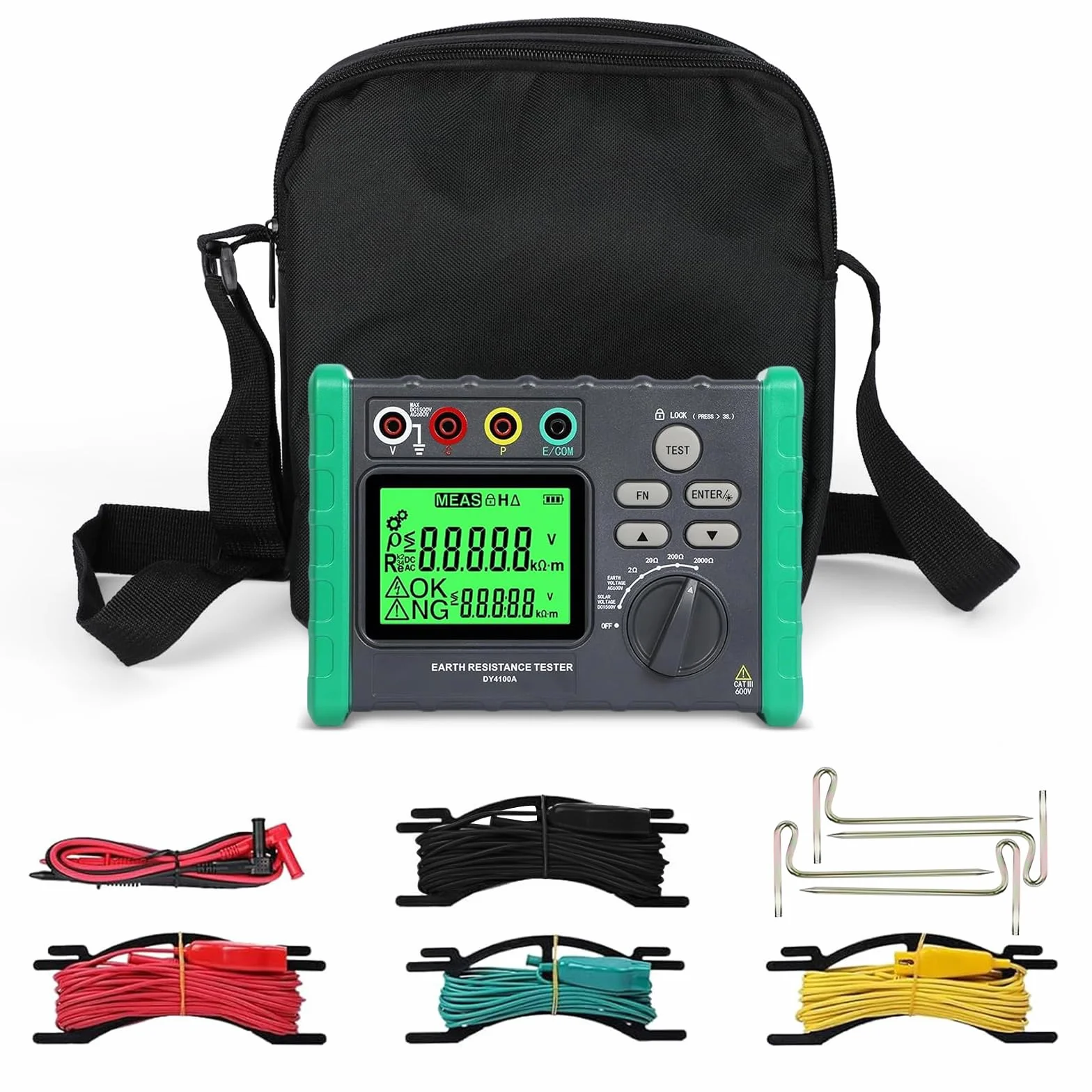 Erdungswiderstandsmessgerät, 0,03–2000Ω Erdungswiderstand Bodenwiderstandsmessgerät 2/3-Draht-Messung AC/DC Spannungsmessgerät Erdungswiderstandsprüfer Earth Ground Resistance Tester