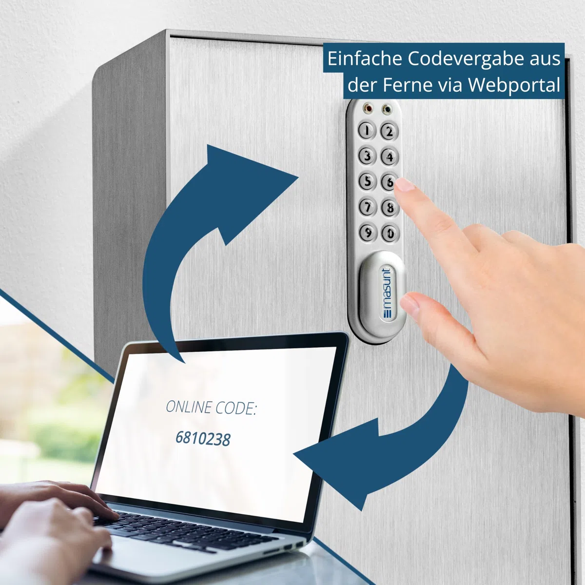 masunt Rückwurftresor 2149 aus Edelstahl – Wetterfester Schlüsselsafe mit Einwurfklappe, 3 mm Wandstärke, zeitlich beschränkbare Onlinecodes, für Schlüsselrückgabe im Außenbereich
