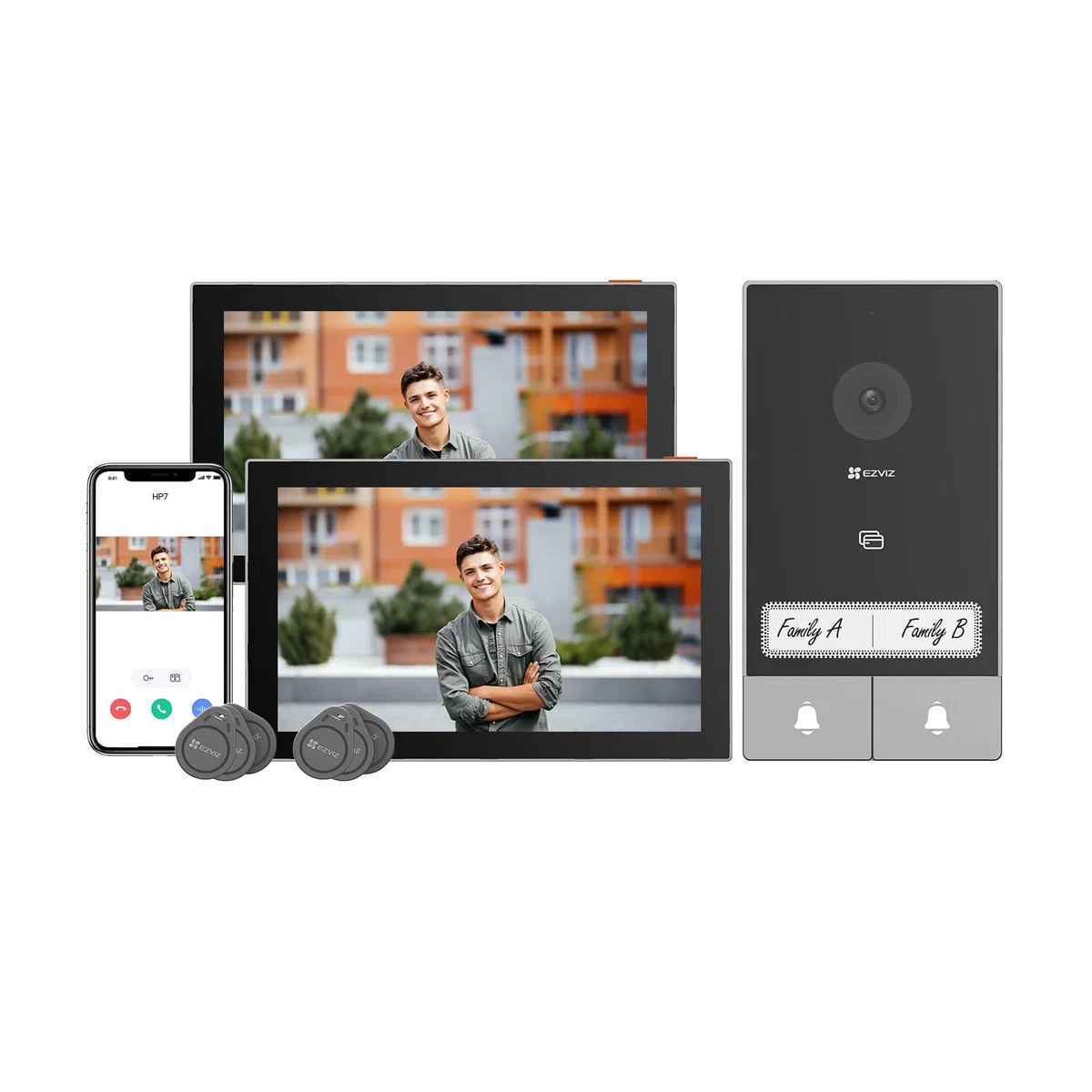 EZVIZ 2K Video Türklingel Kit mit Türsprechanlage & Doppelten 7-Zoll-Farb-Touchscreens, KI Personenerkennung und Zwei-Wege-Audio, Gegensprechanlage mit Türöffner, Dualband-WLAN, HP7 2-Familien-Kit