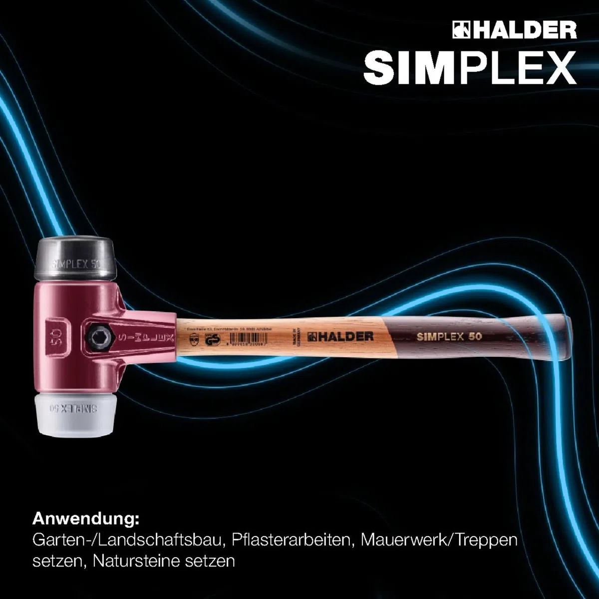 SIMPLEX-Schonhammer, TPE-mid/Gummikomposition; mit Tempergussgehäuse und hochwertigem Holzstiel | D=80 mm | 3023.080