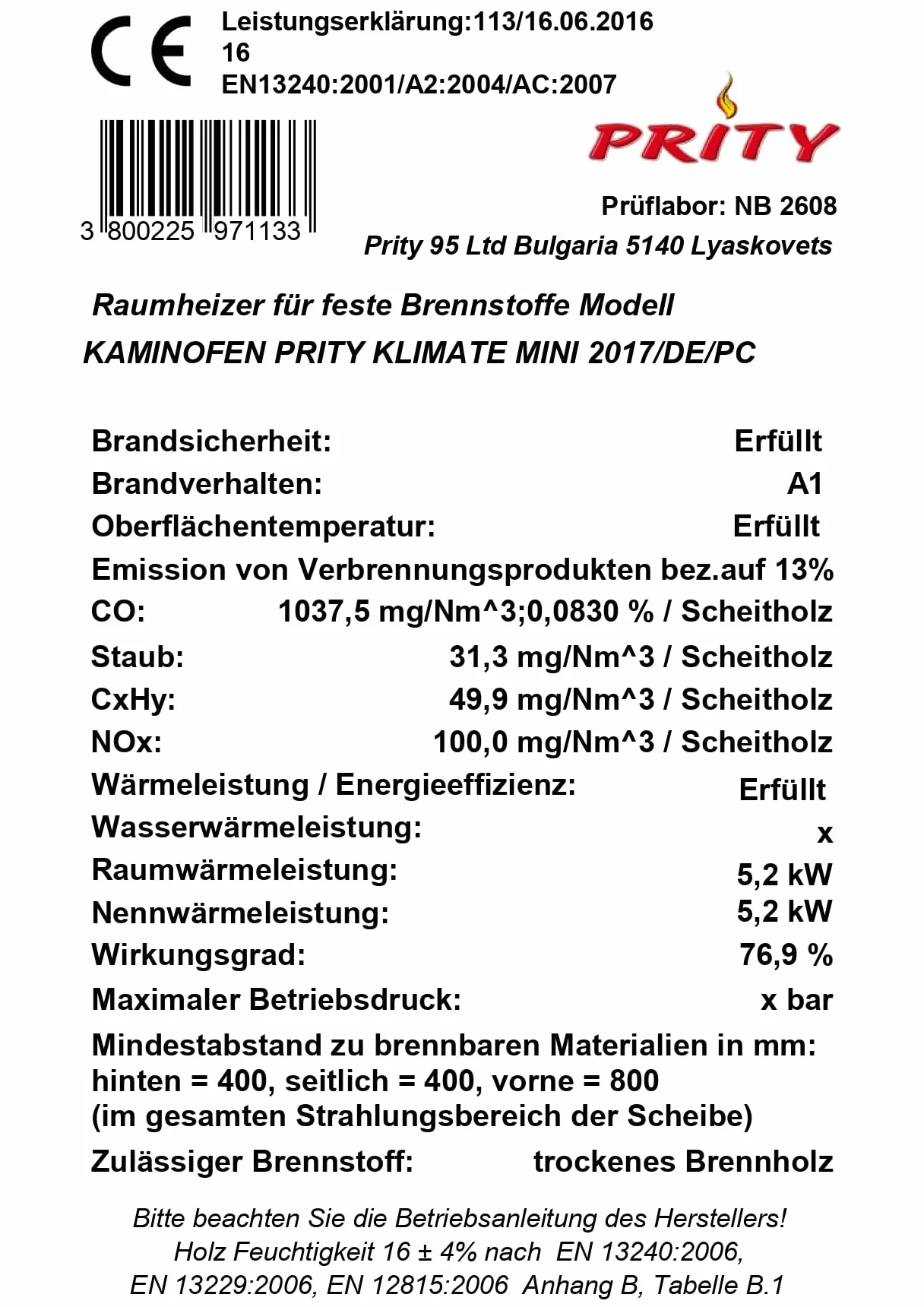 Holzofen Mini SP 5,2 kW