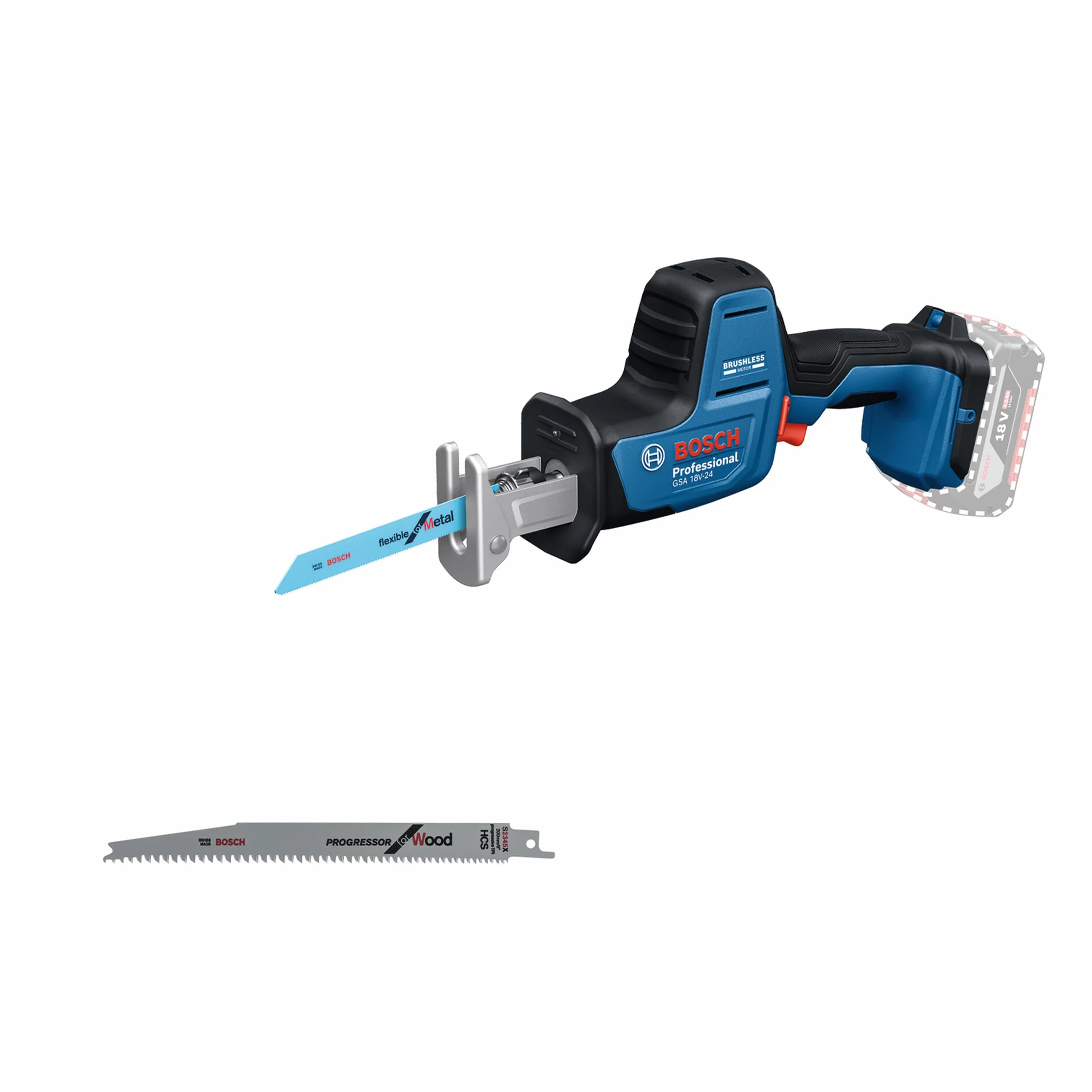 Bosch Professional 18V System Akku Säbelsäge GSA 18V-24 (inkl. Sägeblatt S922EF, S2345X)