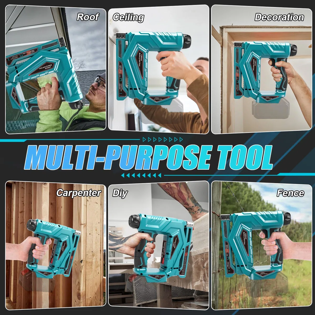 Roadtime Akku-Nagler für Makita 18V Akkus(ohne Akku),18GA Tacker und Nagelpistole Typ140, Bürstenlose Klammerpistole max.150 Schuss/Min,mit 1000 Nägel und 1000 Klammern,für DIY, Möbeln,Tischlerei