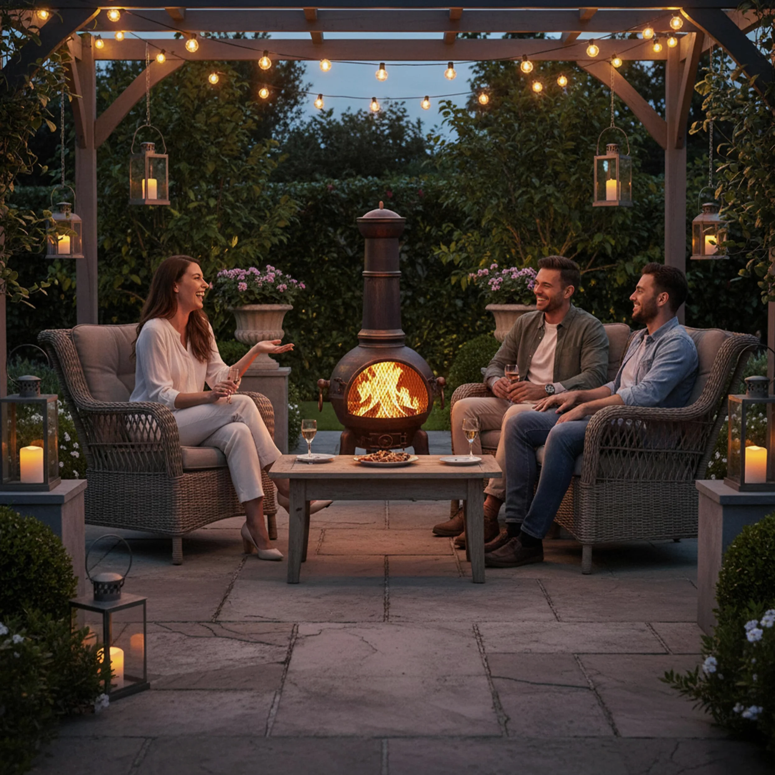 Relaxdays Terrassenofen, mit Funkenschutz, Schürhaken, Feuerrost, Zugluftklappe, Gartenkamin Gusseisen, Stahl, Bronze, 1 Stück