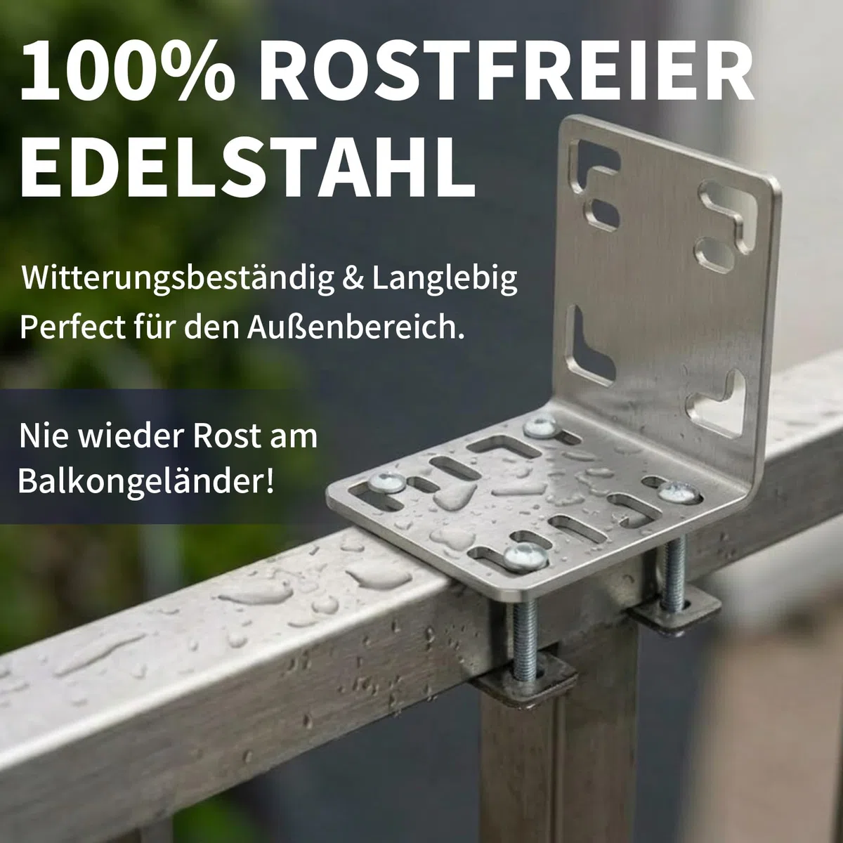 Balkonfächerhalter Adapter für Balkongeländer,Ohne Bohren,Halterung aus Edelstahl für Rundes Geländer, Befestigung für Balkonfächer und Seitenmarkisen bis 160 x 160 cm (Für Vierkantrohr)
