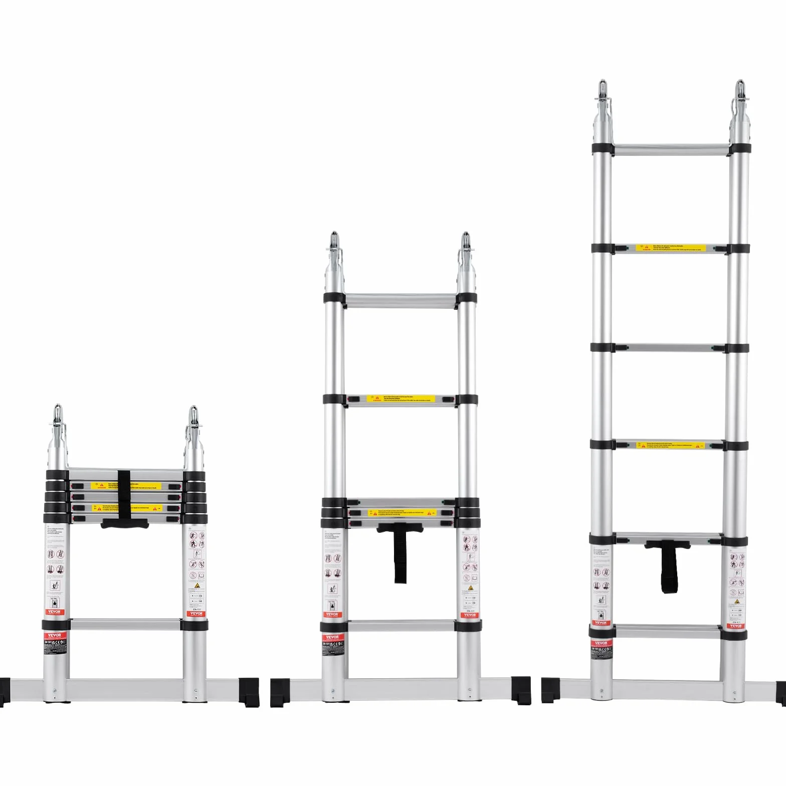 VEVOR Teleskopleiter, 1,85-3,79m A-förmige Aluminium-Ausziehleiter, leichte, Klappbleiter mit Mehrfach-Einzug, 170 kg Tragkraft mit Stabilisatorstange, Mehrzweckleitern für Wohnmobil, Camper