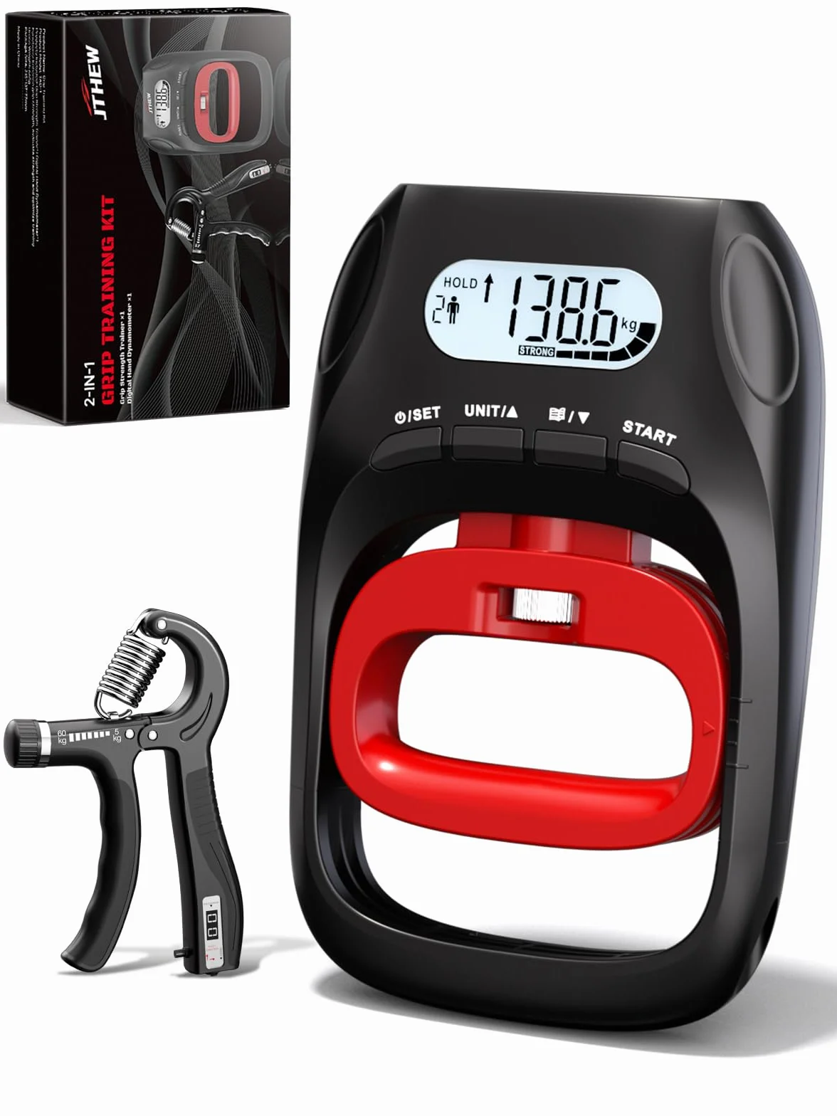 JTHEW Griffkrafttrainer, verstellbarer Widerstand, 5–60 kg, Handgreifer und Unterarmstärkungsgerät mit intelligentem Zähler für Sport und Reha