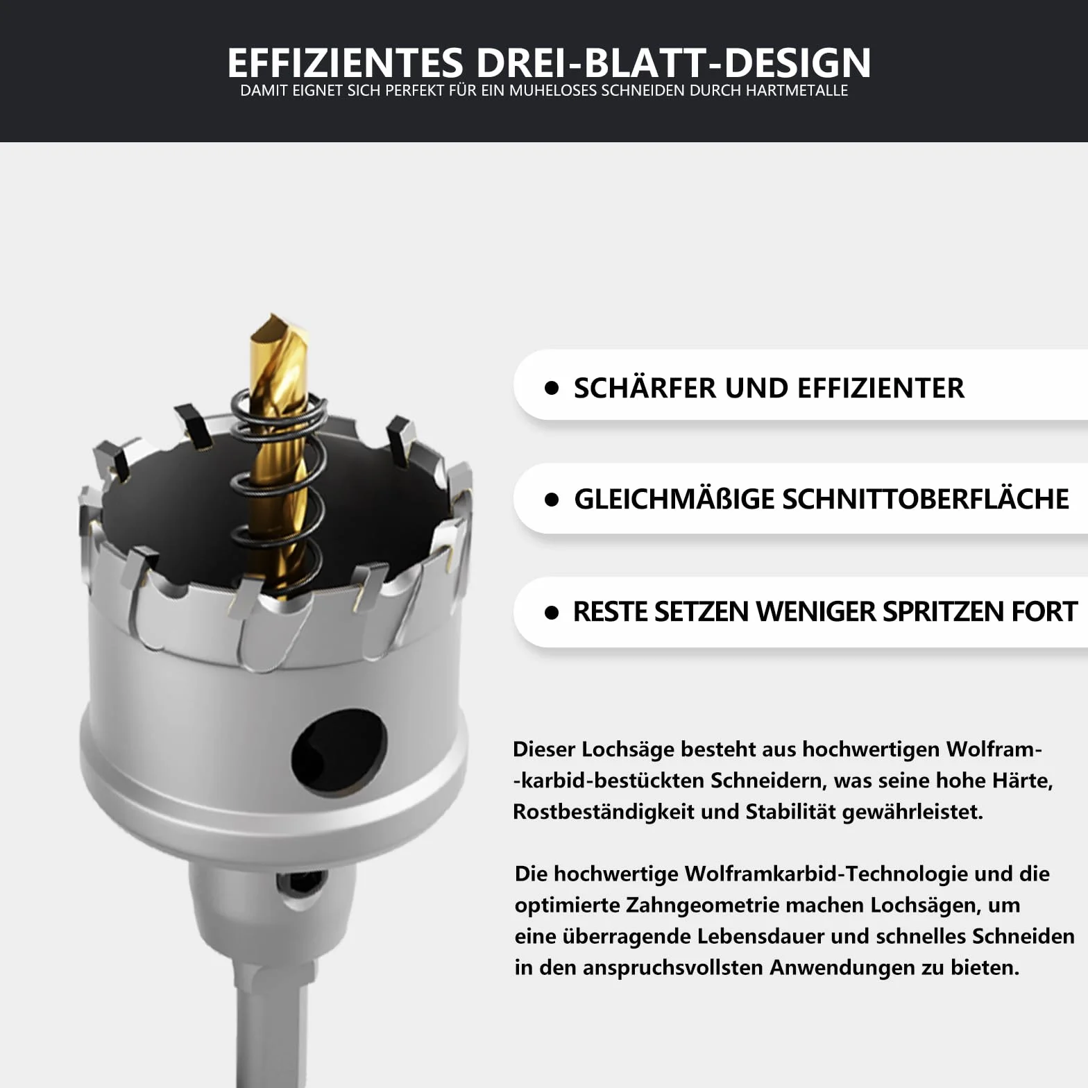 CSOOM Upgrade Hochleistungs-Hartmetall-Lochsäge 14 stück,TCT Lochschneider, mit 2 * Extra Titan-beschichtete Pilot-Center-Bohrer und 2 * L-Schlüssel.Edelstahl und Metallgitter sind die ideale Wahl