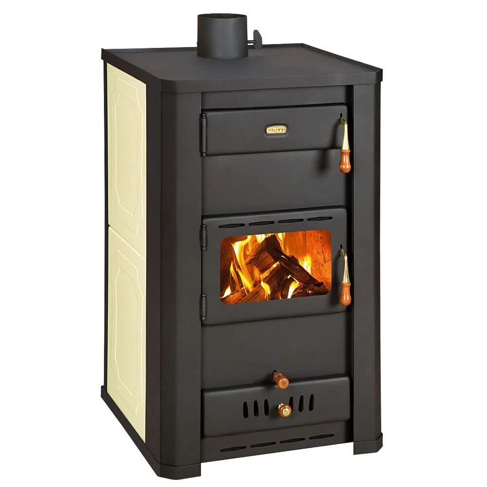 Prity S3 W21 Holzofen für Zentralheizung, Festbrennstoffofen, 5,0 kg, Beige/Schwarz