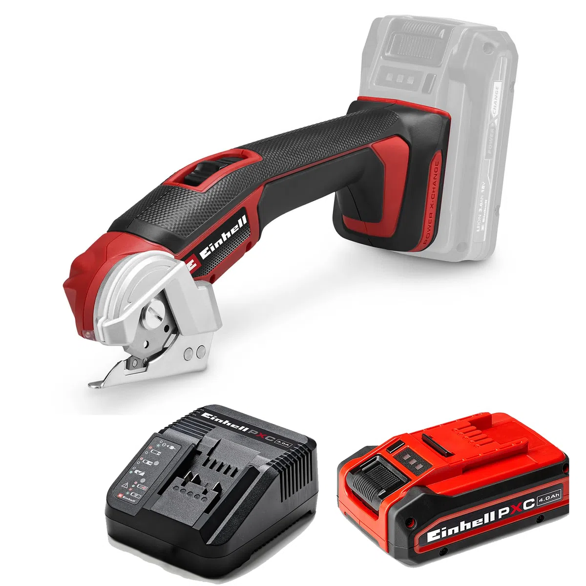 Einhell Akku-Universalschneider TE-UC 18/6 Li Power X-Change (18 V, Universalschere für Materialien bis 6 mm, LED-Licht, Schnittlinienanzeiger, inkl. 4,0Ah PLUS Akku & Ladegerät)