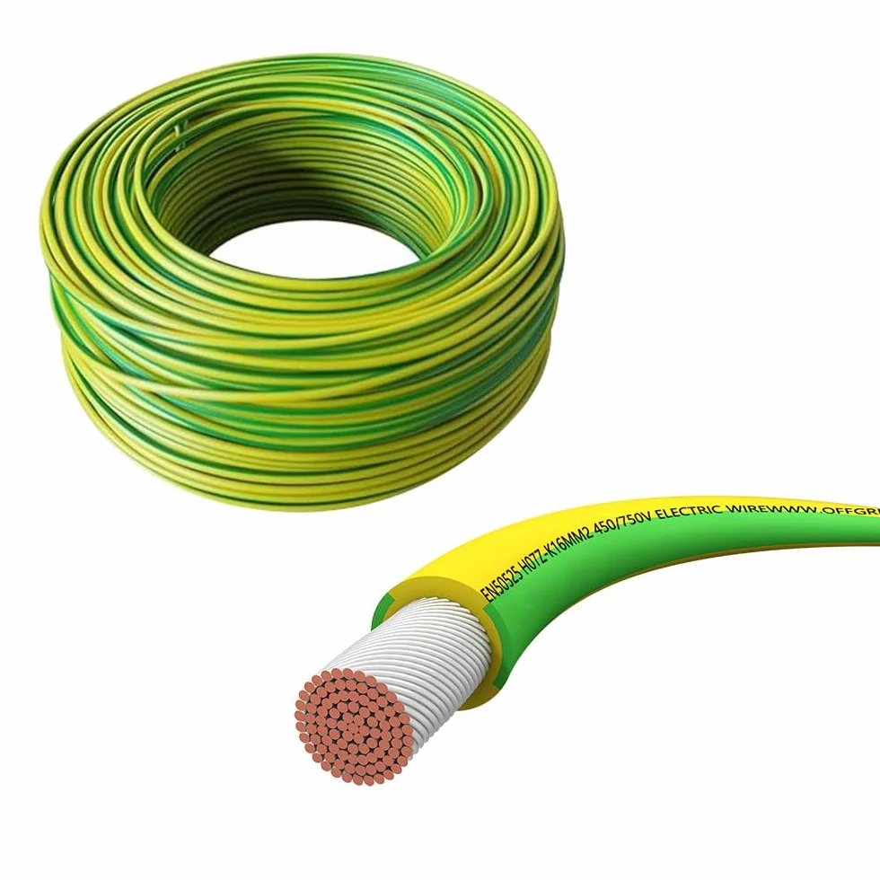 Offgridtec H07V-K Erdungskabel 16mm² 450/750V Feindrähtiger Kupferleiter Flammwidrige XLPO- und PVC-Isolierung HAR-zertifiziert Grün/Gelb 10m