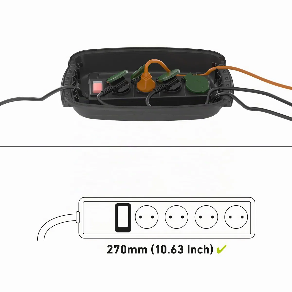D-Line, Wetterfeste Elektrobox, IP54-Schutz - Innenmaße = 290mm (Länge) x 125mm (Breite) x 110mm (Höhe) - Schwarz