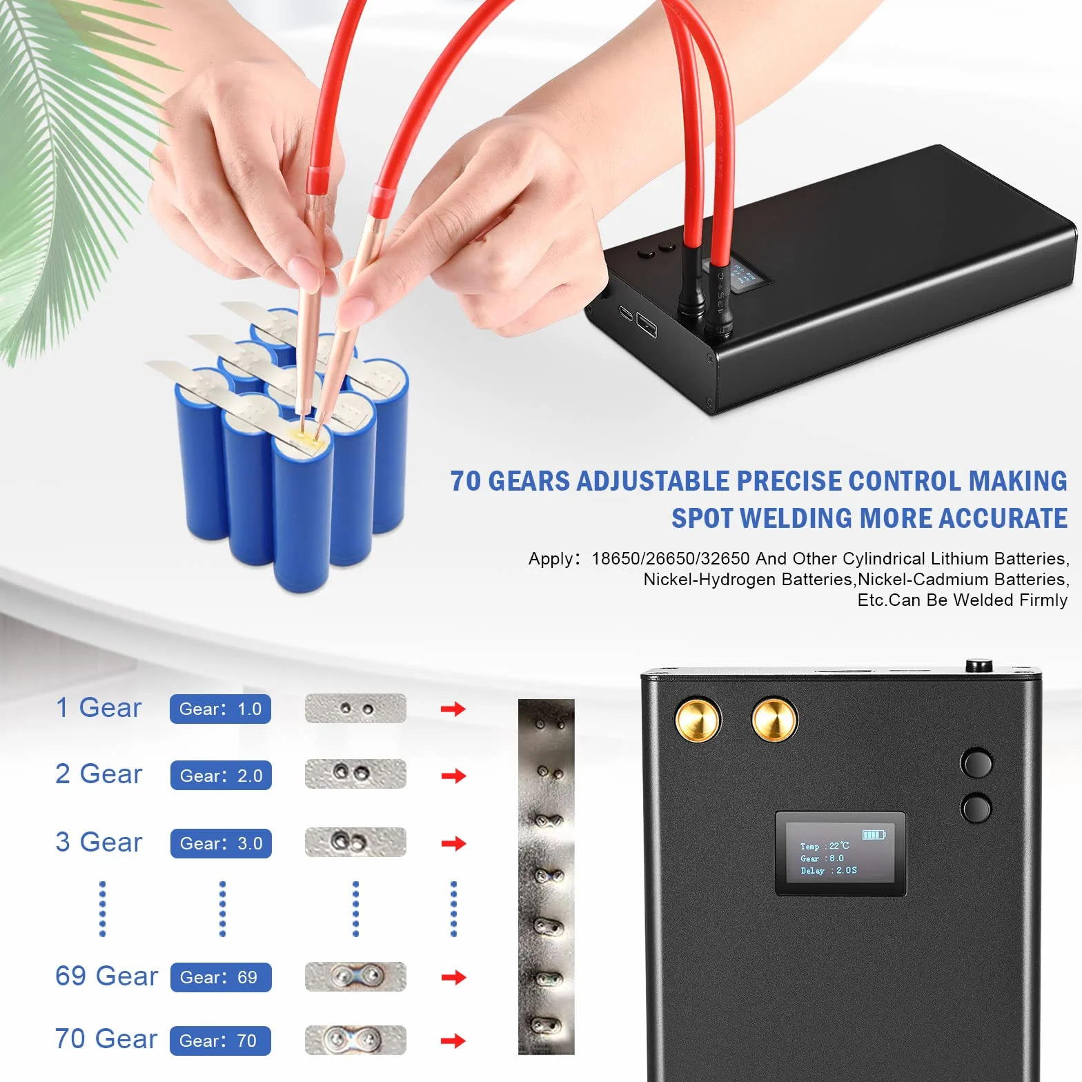 Punktschweißgerät 7500mAh 70 Gänge einstellbar DIY Punktschweißmaschine LCD Bildschirm mit 5m Nickelblech für Akku Tragbares digitales Punktschweißgerät Spot Welder