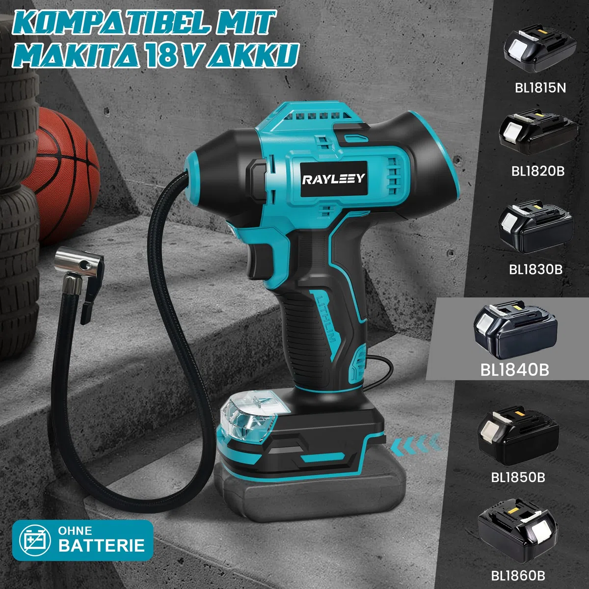 Akku Kompressor für Makita LXT-18V-Akku, 11 Bar/160PSI Luftkompressor Akku mit Automatische Abschaltung, Elektrische Luftpumpe für Auto, Motorrad, Fahrrad, Bälle (ohne Akku)
