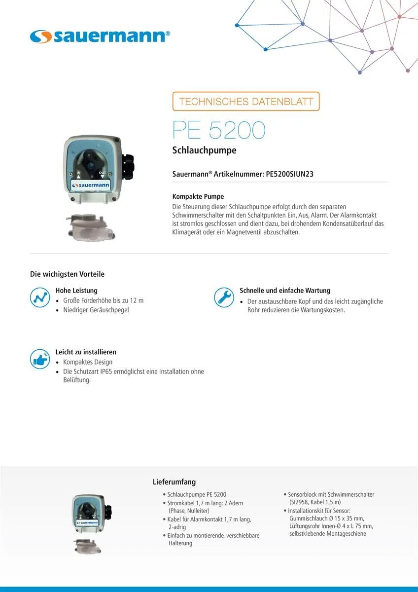 Sauermann PE 5200 Kondensatpumpe/Schlauchpumpe, Schlauchpumpe Klima Klimaanlage Verdampfer, condensate pump