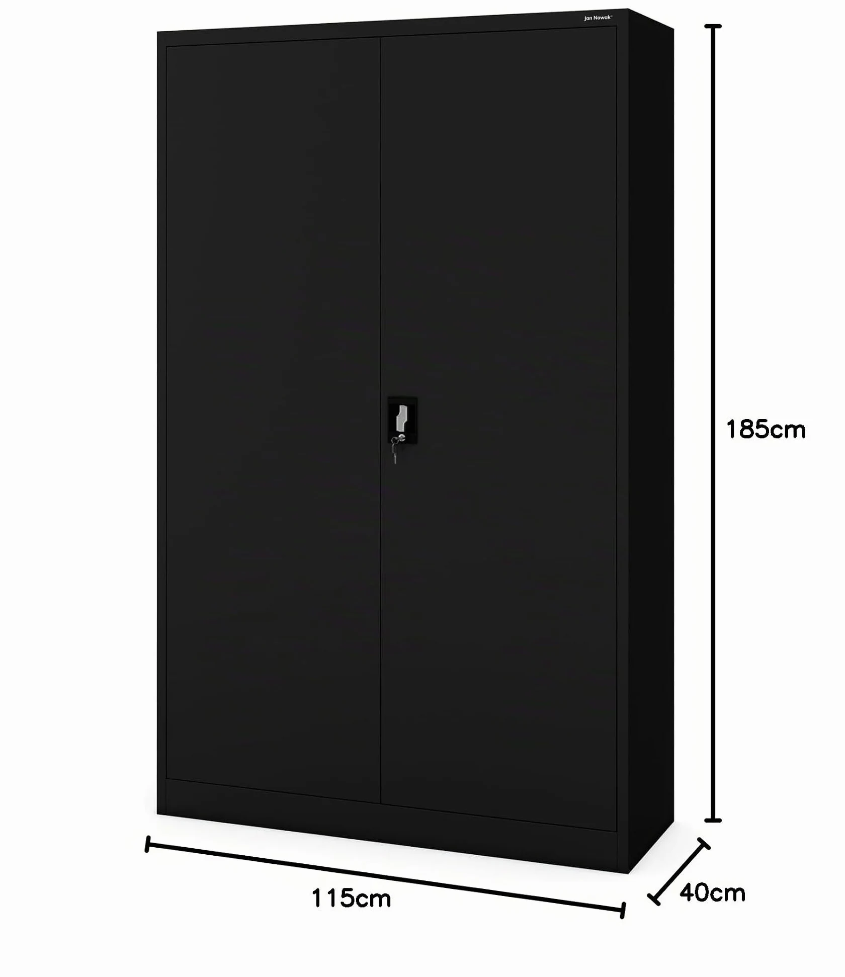 Jan Nowak Metallschrank Jan II 185 x 115 x 40 cm - Aktenschrank abschließbar mit 2 Türen, Mehrzweckschrank mit 5 Ebenen, Büroschrank aus Stahlschrank mit Pulverbeschichtung - Schwarz