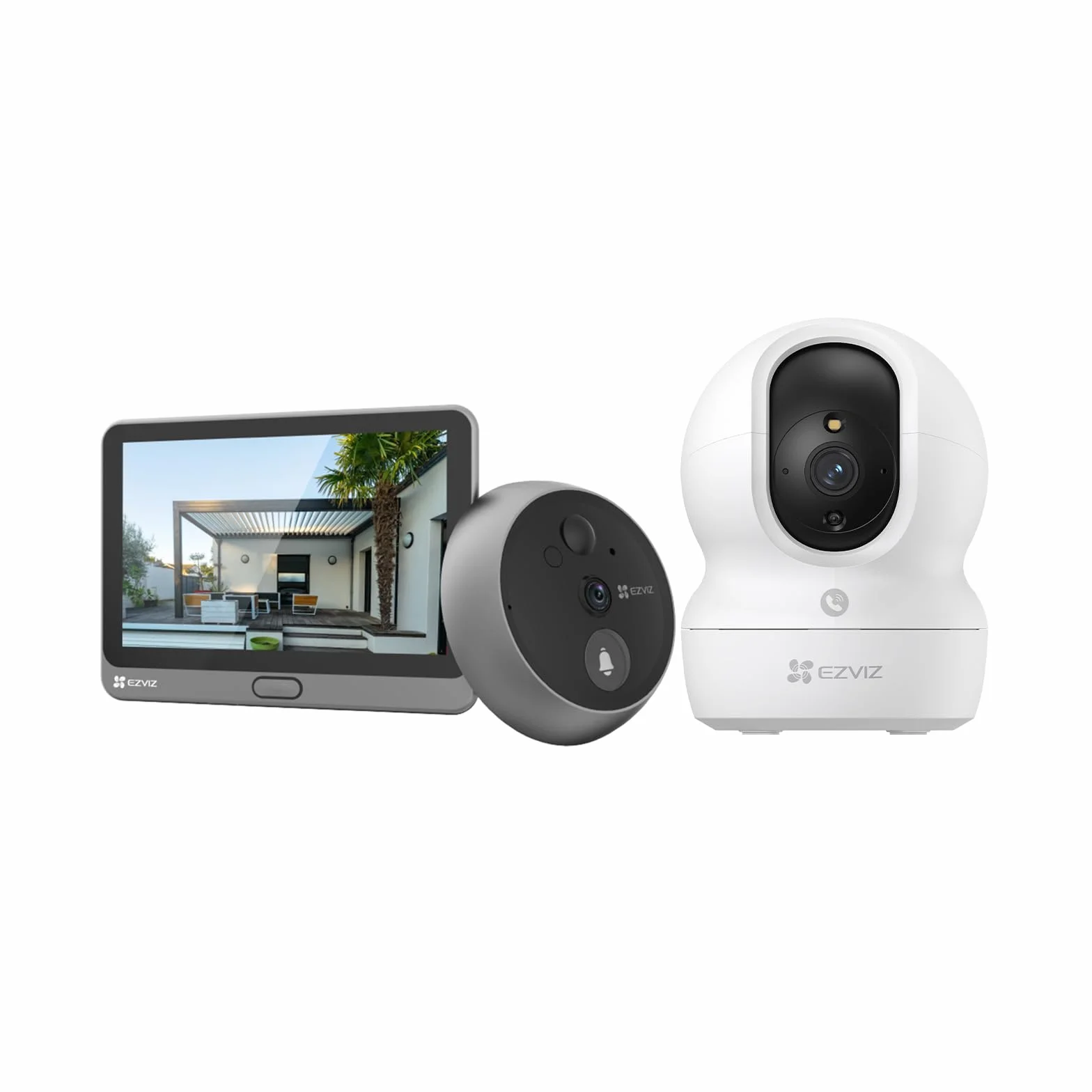 EZVIZ WLAN Türspion und Innenkamera Set, Video-Türklingel CP4 mit Touch-Farbbildschirm & Bewegungsmelder, PTZ Kamera CP1 Pro 4MP mit Personenerkennung & Farbnachtsicht, CP4 und CP1 Pro 2K+
