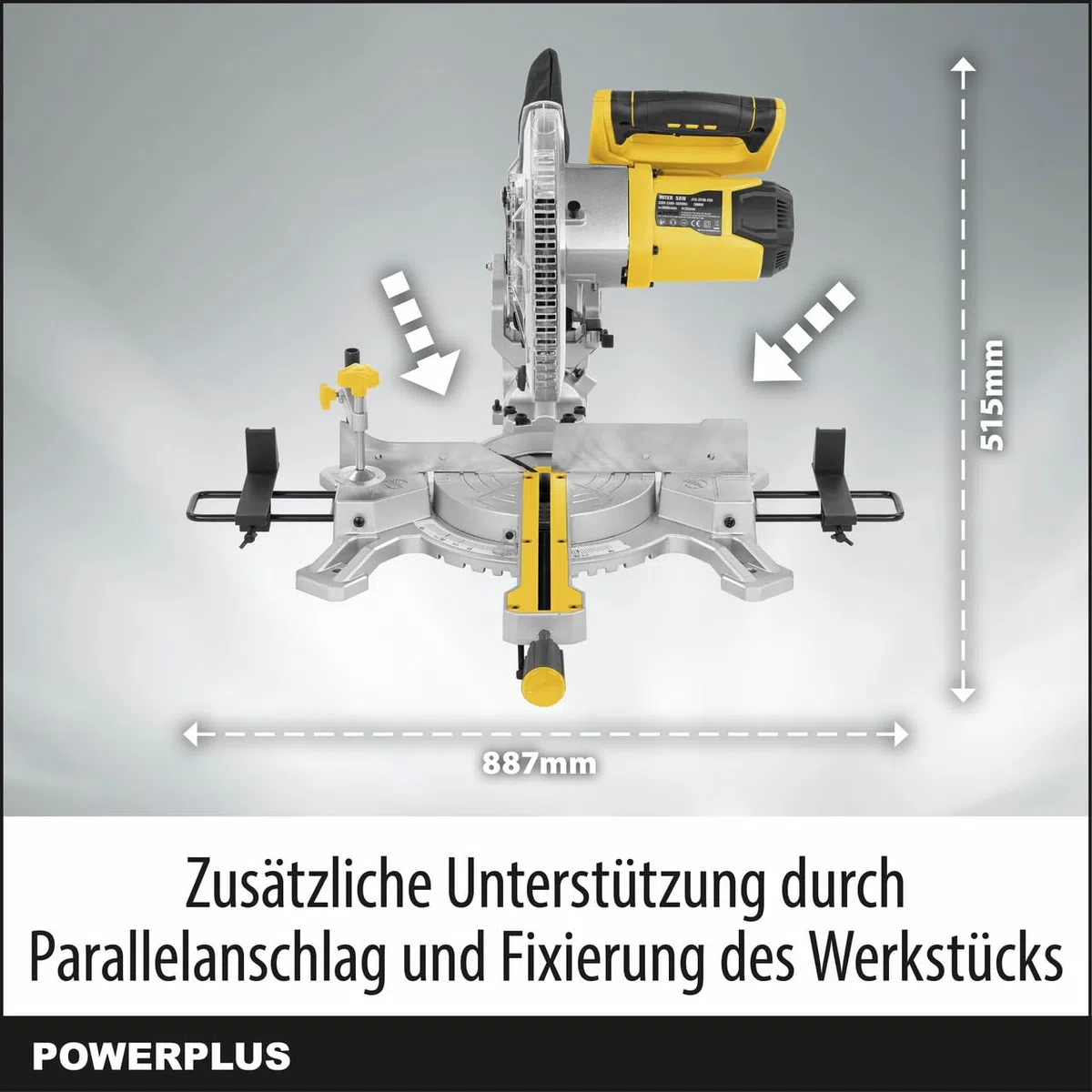 Powerplus elektrische Kapp und Gehrungssäge POWX075730S - 2100W Gehrungs- und Tischsäge, Ø254mm - mit Gehrungsschnitte - mit 1 Acc.