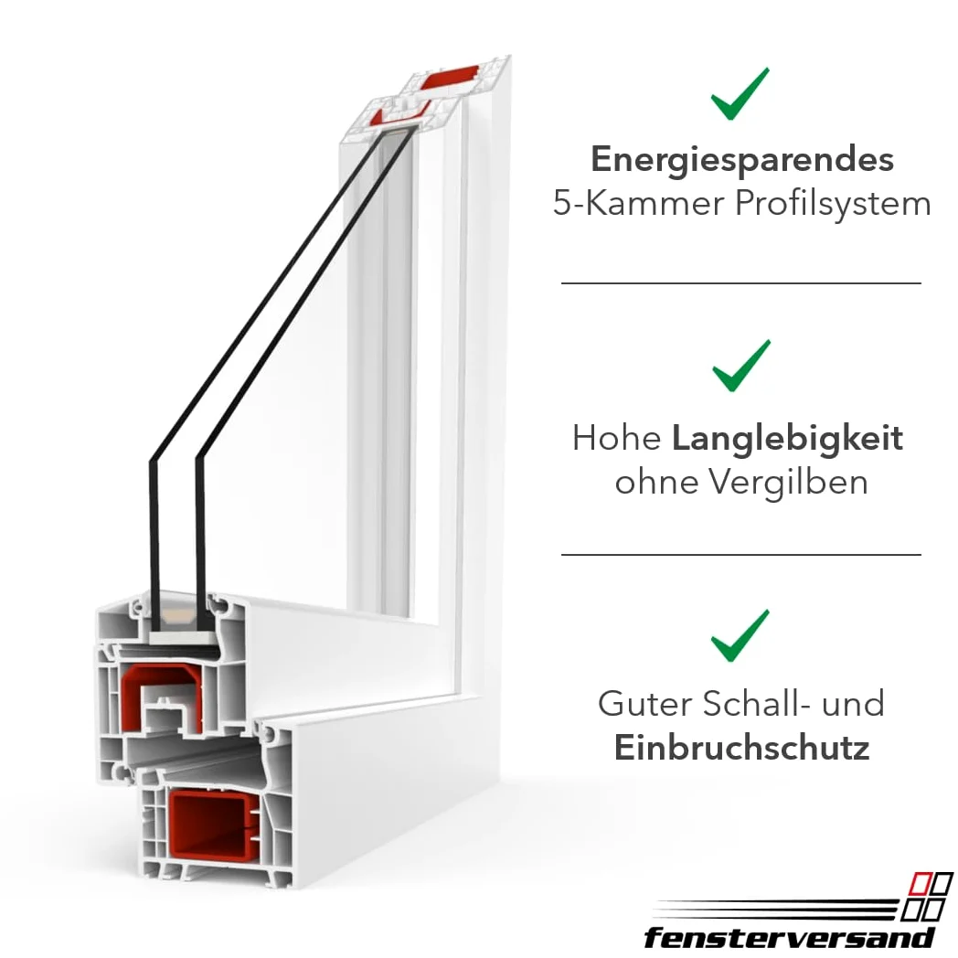 FENSTERVERSAND - Kunststofffenster 100x120 Weiß - zu öffnendes Fenster Kunststoff mit Griff, Dreh- & Kippfenster, 2-fach Verglasung, Klarglas - DIN rechts - BxH: 1000x1200 mm, 70 mm Profil