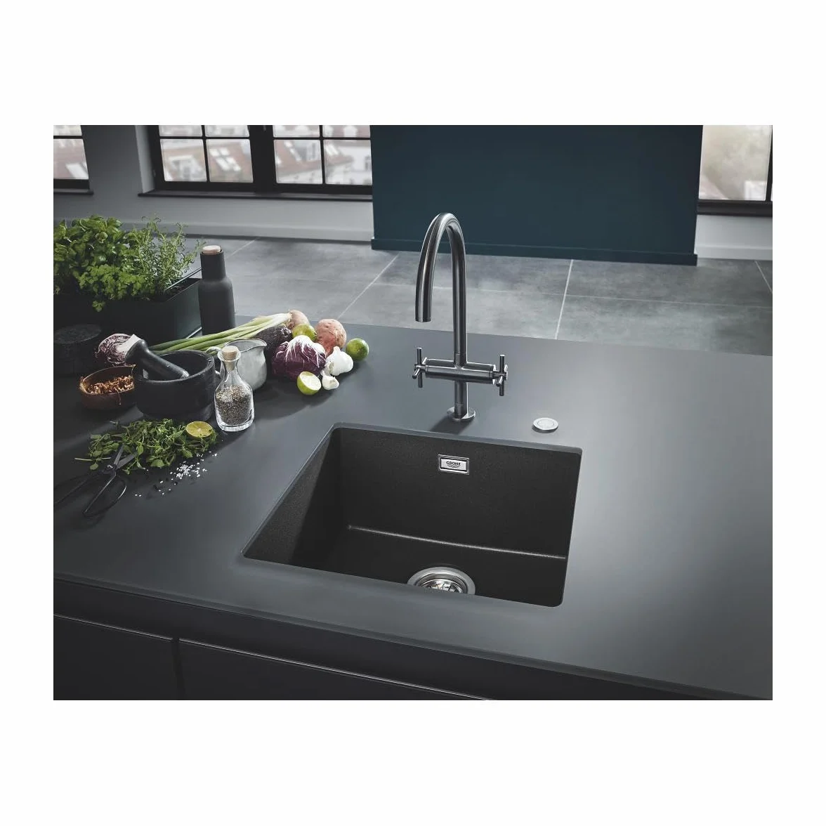 Grohe K700 Unterbau Kompositspüle granit schwarz 31653AP0 45.7 x 40.6 cm