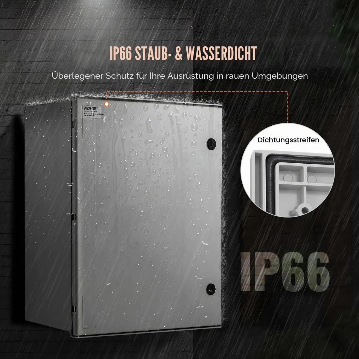 VEVOR Schaltschrank NEMA-Gehäuse, 400x500x200 mm, NEMA 4X Glasfaser-Stahl-Elektrobox, IP66 wasserdicht & staubdicht, Klappanschlussdose für den Innen- &Außenbereich, mit Montageplatte