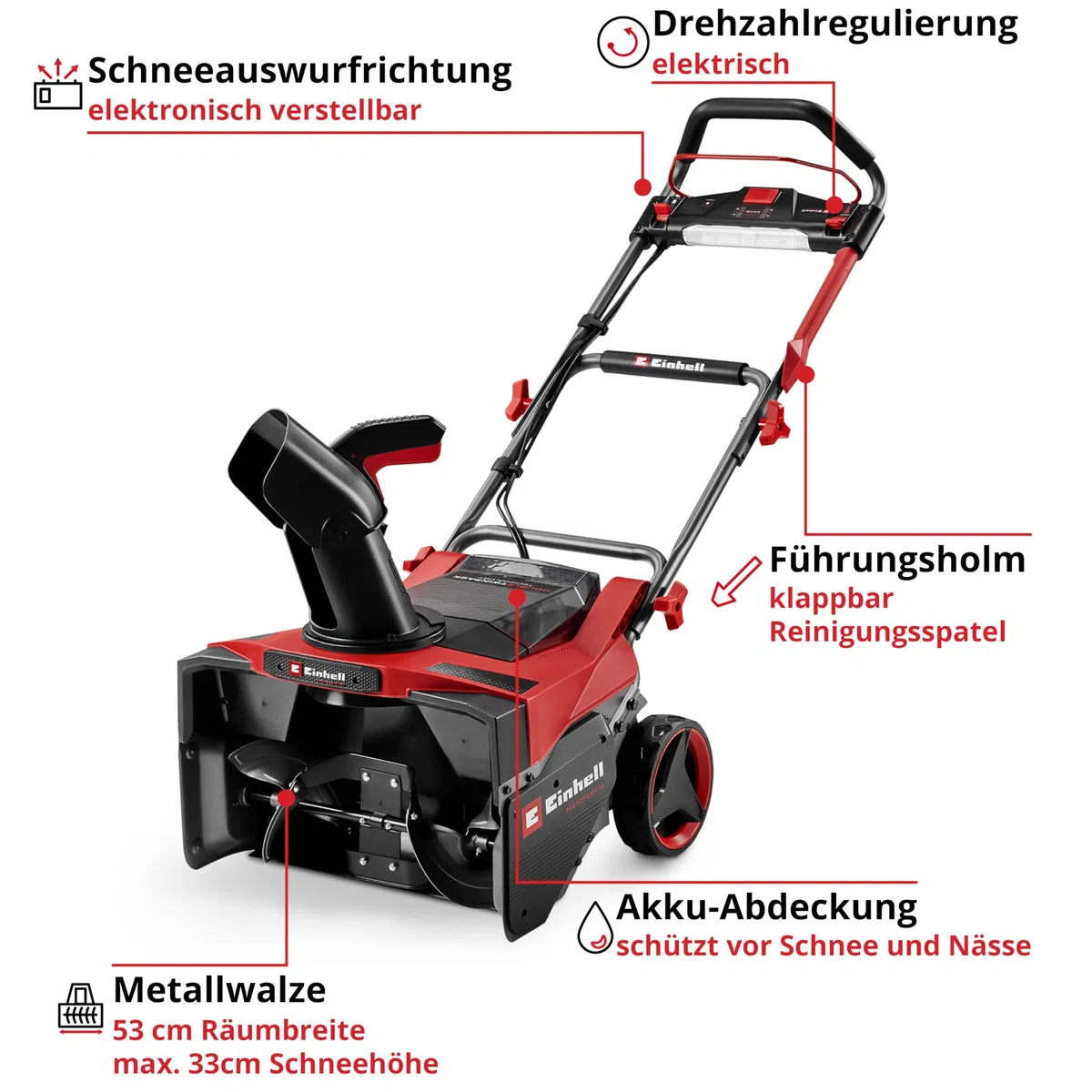 Einhell Professional Akku-Schneefräse GP-ST 36/53 Li E BL-Solo Power X-Change (36 V, Brushless, 53 cm Arbeitsbreite, max. 33 cm Schneehöhe, inkl. Reinigungsspatel, ohne Akku)