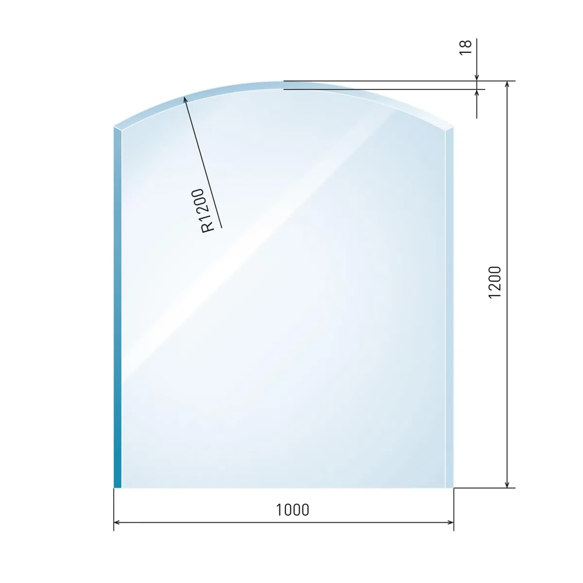 raik Kamin Glasplatte Zunge 100 x 120 cm ESG Sicherheitsglas transparent inkl. Facette Funkenschutz Bodenplatte für Kaminofen Holzofen Feuerstelle 1000 x 1200 mm