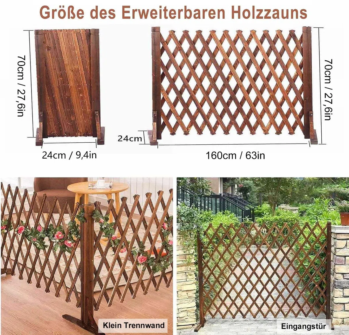 uyoyous 2 Stück Verstellbar Rankgitter Holzzaun Ausziehbar Hunde Zaun bis 160cm Zusammenfaltbar Variabel Ausziehbares Treppenschutzgitter, Scherenzaun Kletterhilfe, Freistehend Garten Balkon Terrasse