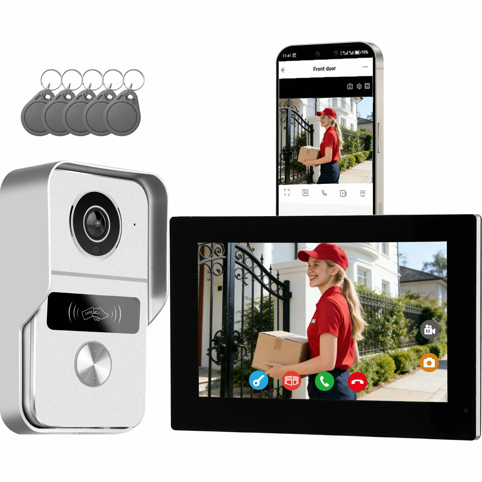 Video Türklingel mit Kamera, 2-Draht, Türsprechanlage mit 7" Farb-Touchscreen, Entsperren und Zwei-Wege-Audio, Gegensprechanlage mit Türöffner, Personenerkennung