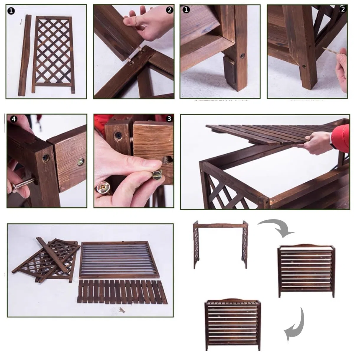Holz Blumenständer Box Air Klima Abdeckung - Schallschutzhaube Wärmepumpe Schutzgitter - Verkleidung Klimaanlage Außengerät Sichtschutz Zäune(Brown,L96cm*W40cm*H89cm)