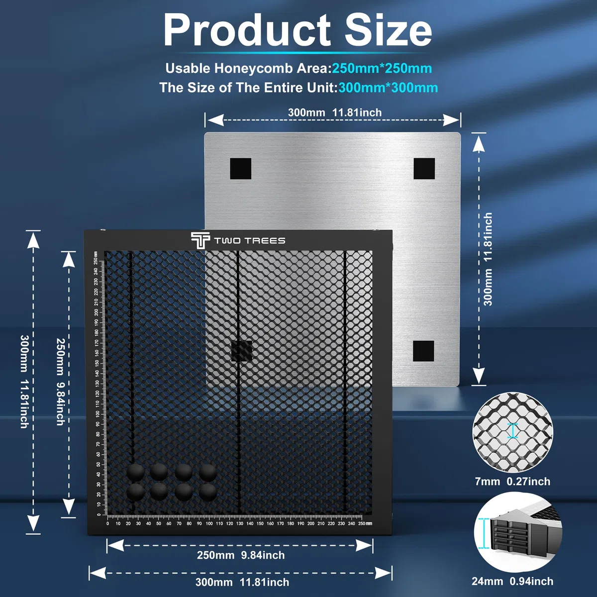 Honeycomb Wabentisch für Laser Graviermaschine, 300x300x22mm Waben Laser Arbeitsplatte, Tischschutz mit Aluminiumplatte, Kompatibel mit verschiedenen Graviermaschinen
