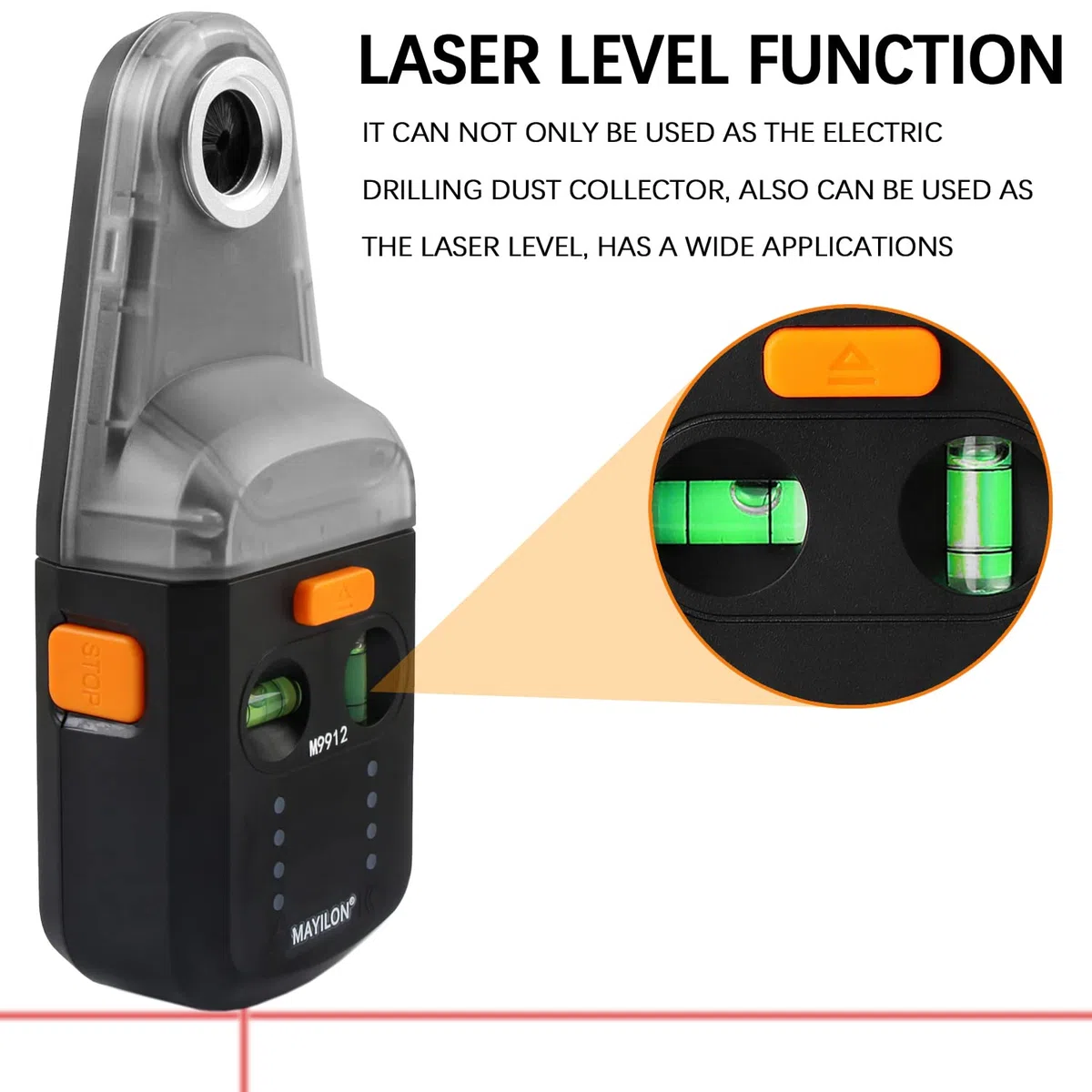 M9912 Staubabsaugung Absaughaube für Schlagbohrmaschine mit Laserebene, Elektrischer Bohrstaubsammler, Wand Saug Vakuum Bohrer Zum Staubfreien Bohren Auf Allen Oberflächen (Für Bohrer bis 13mm)